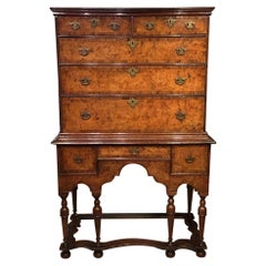 Good Rare William & Mary Period Burr Oak, Oak and Walnut Chest on Stand