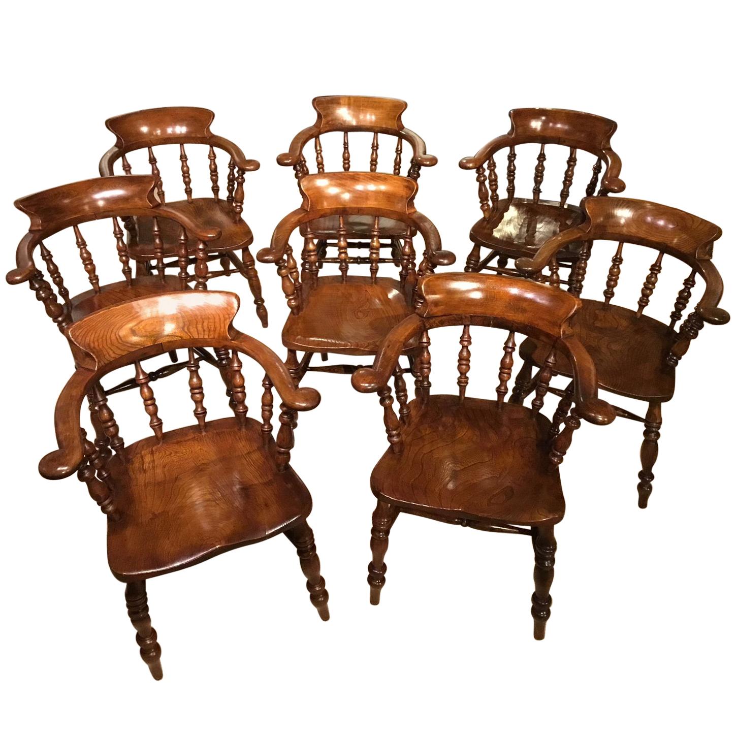 Good Set of Eight Ash and Elm Victorian Period Captains Chairs