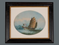 Good Set of Four Oil on Linen Paintings of Chinese Junks by NC