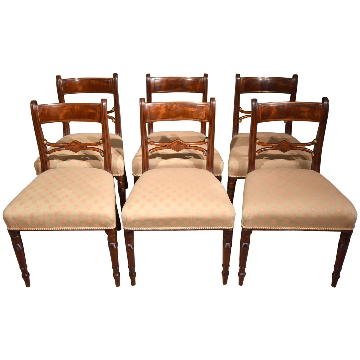 Good Set of Six Regency Brass Inlaid Dining Chairs For Sale