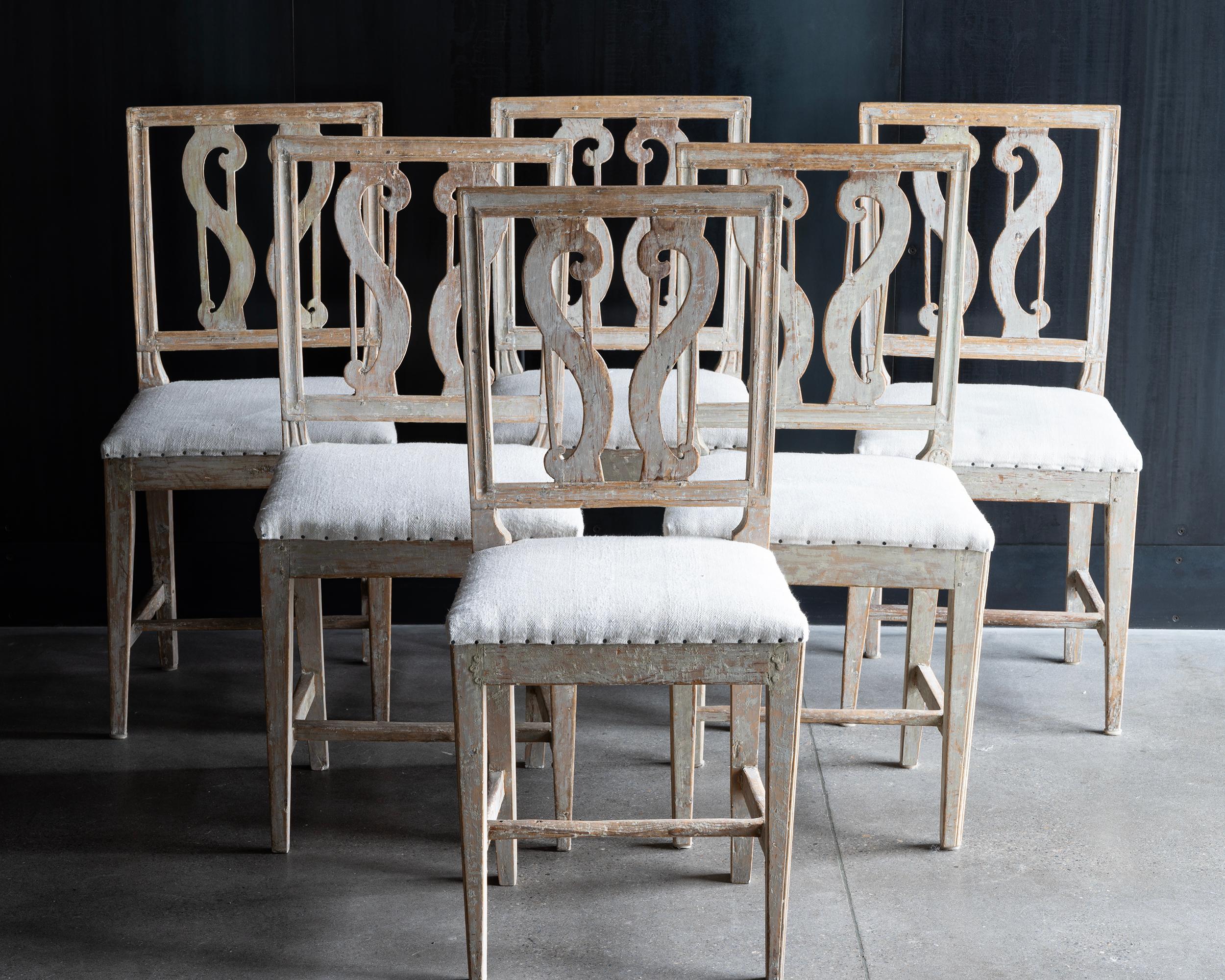 Good set of six Swedish provincial 19th century Gustavian chairs. ca 1810 Sweden
