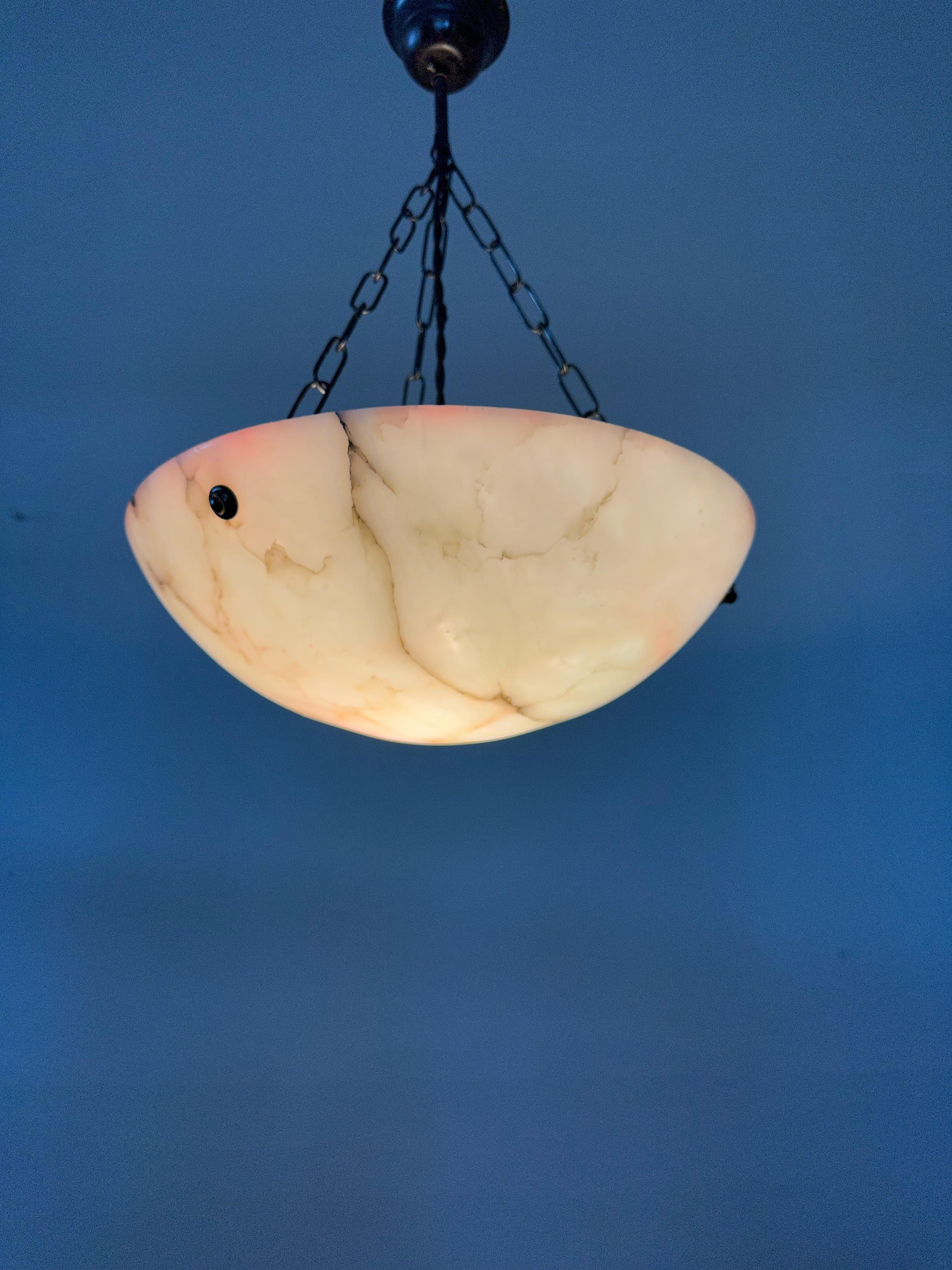 Good Size 1920s Art Deco Alabaster Pendant, Colorful & Great Timeless Shape For Sale 9