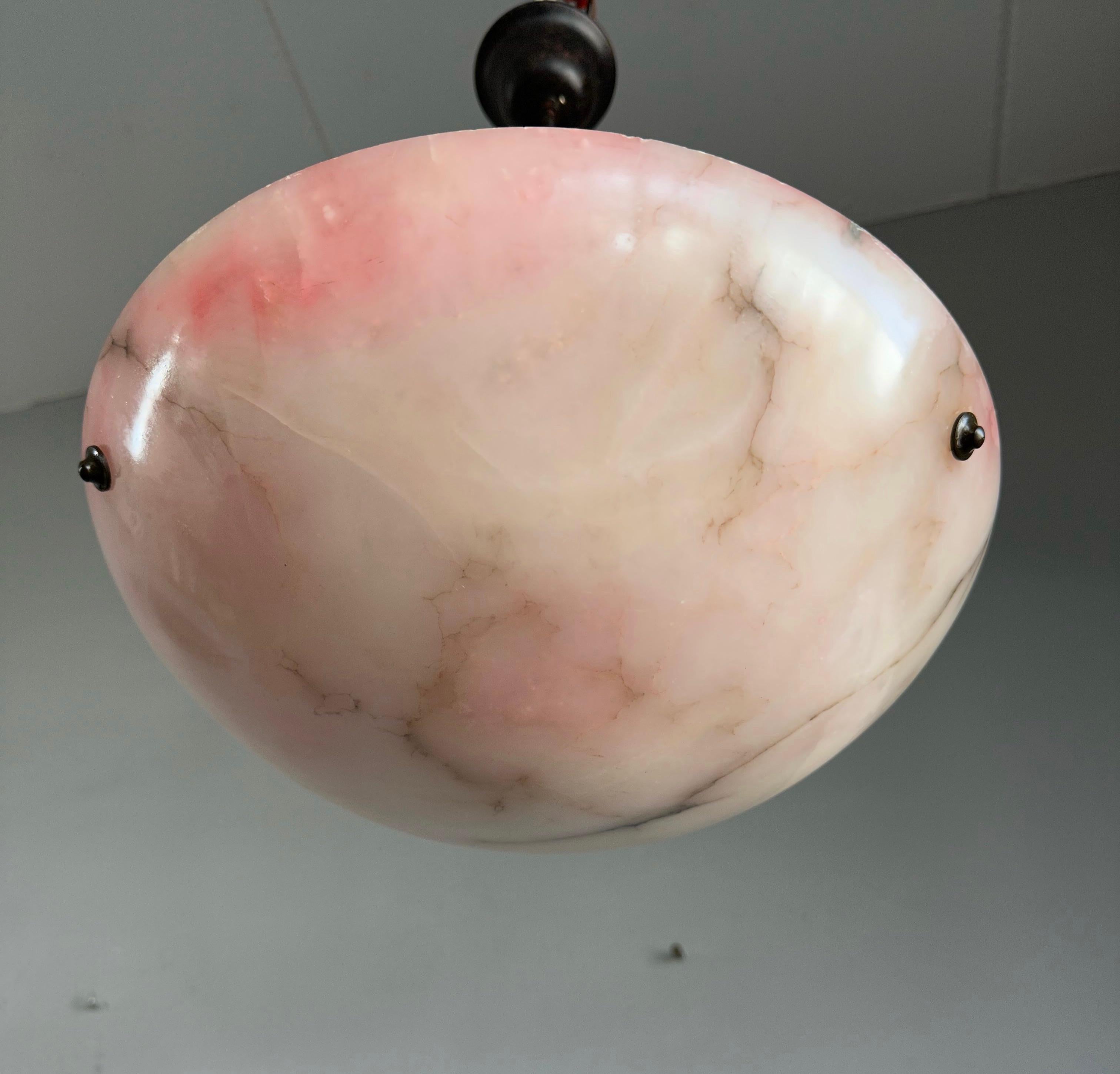 Good Size 1920s Art Deco Alabaster Pendant, Colorful & Great Timeless Shape For Sale 13