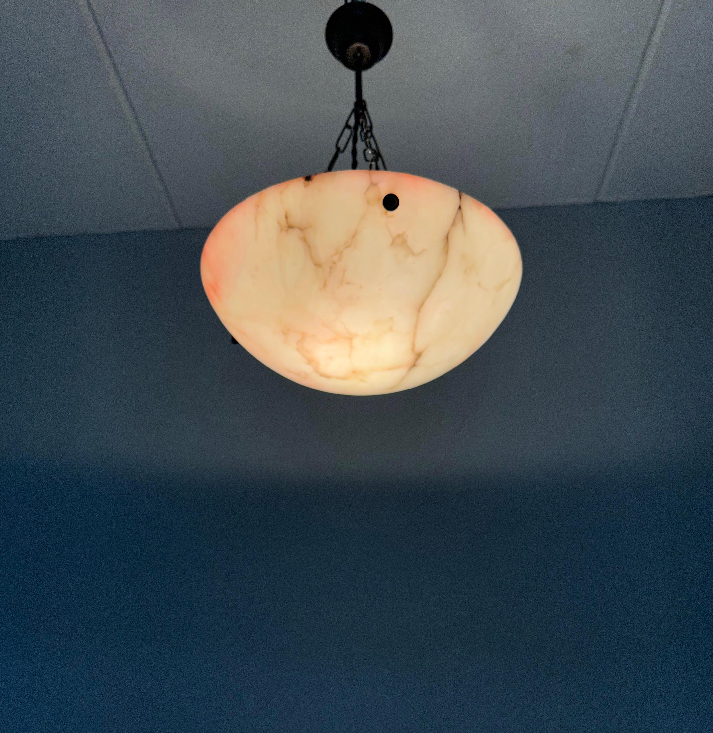 Good Size 1920s Art Deco Alabaster Pendant, Colorful & Great Timeless Shape In Excellent Condition For Sale In Lisse, NL