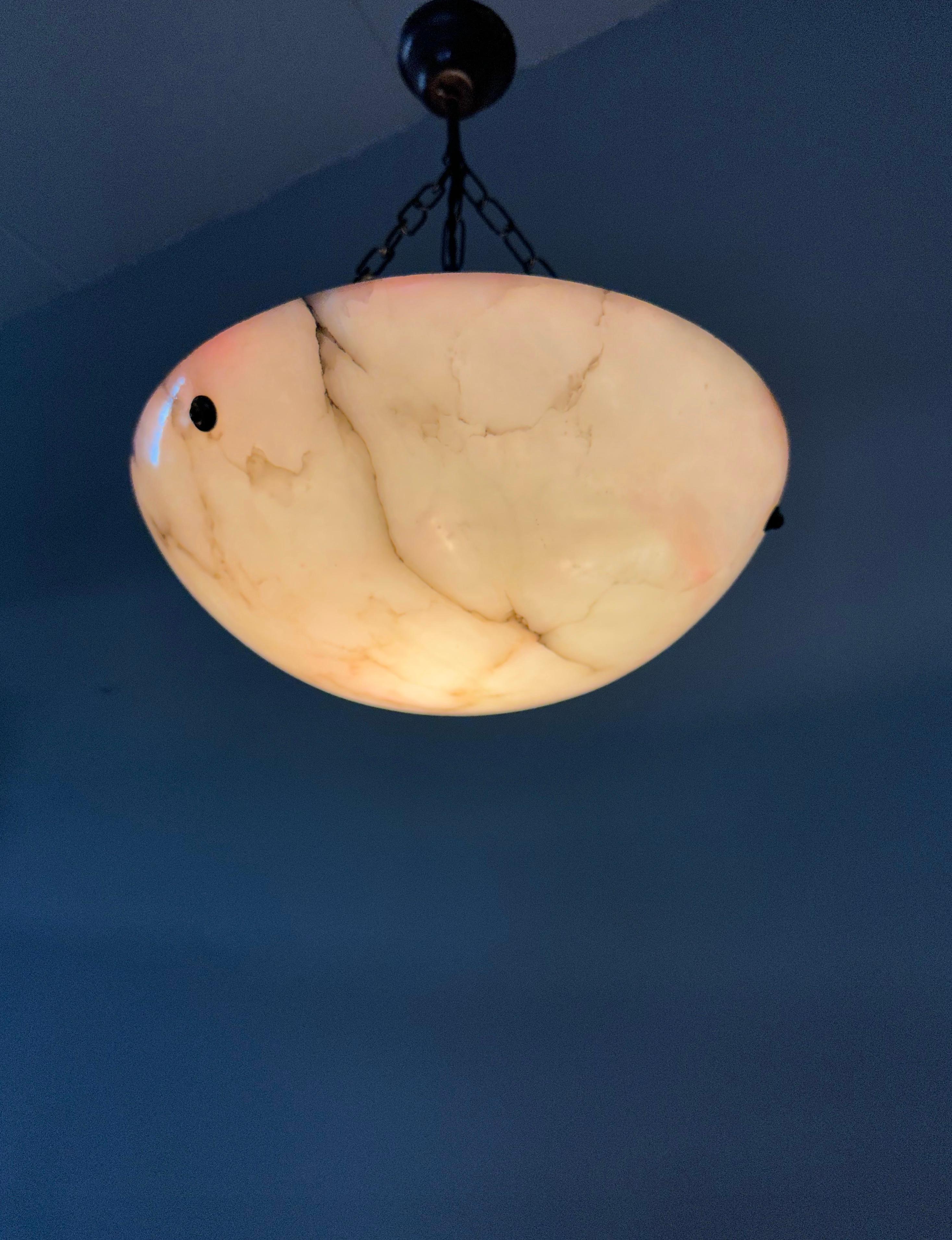 Good Size 1920s Art Deco Alabaster Pendant, Colorful & Great Timeless Shape For Sale 1