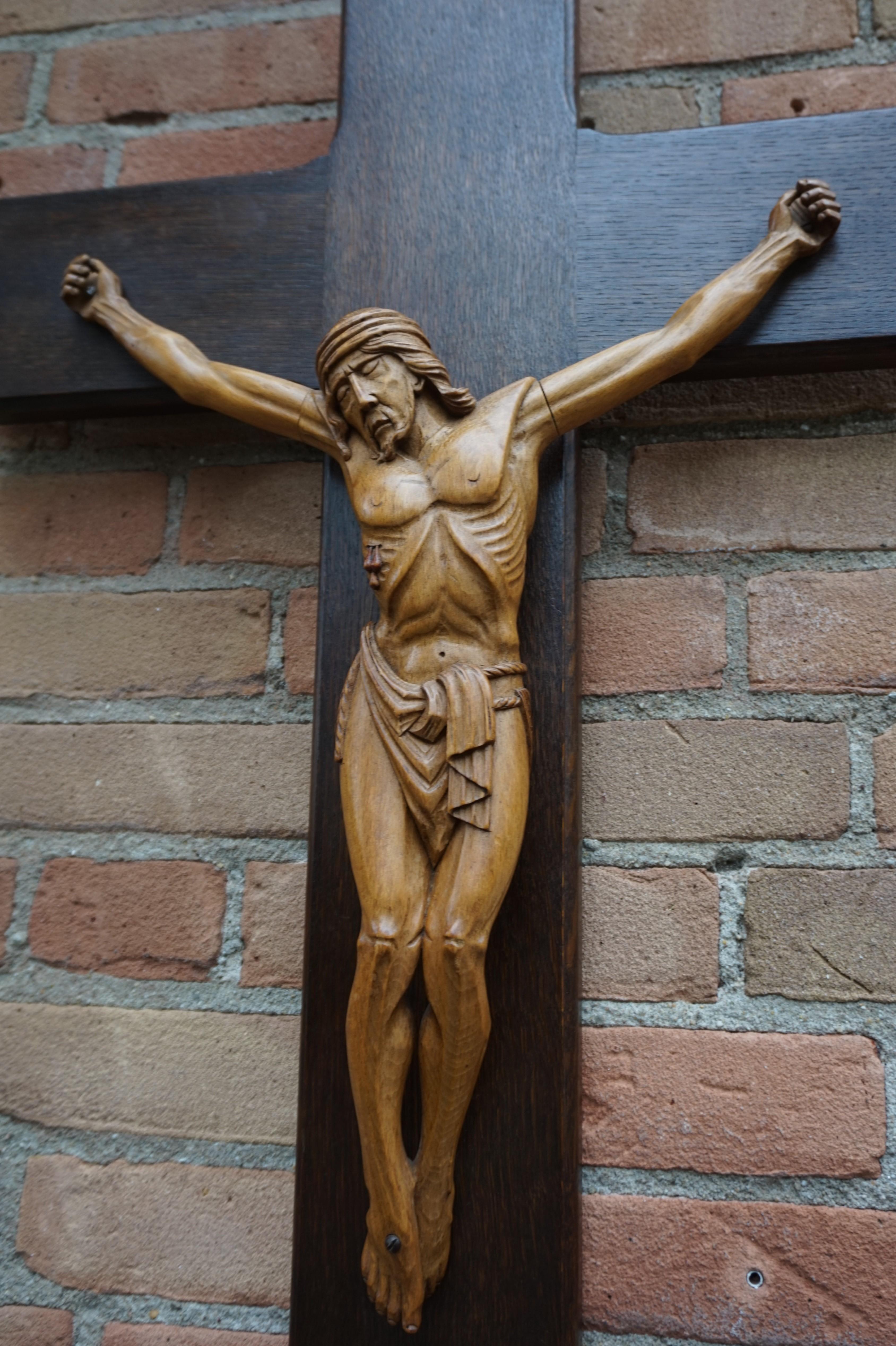 Art Deco Good Size and Hand Carved Mid to Early 20th Century Corpus of Christ or Crucifix