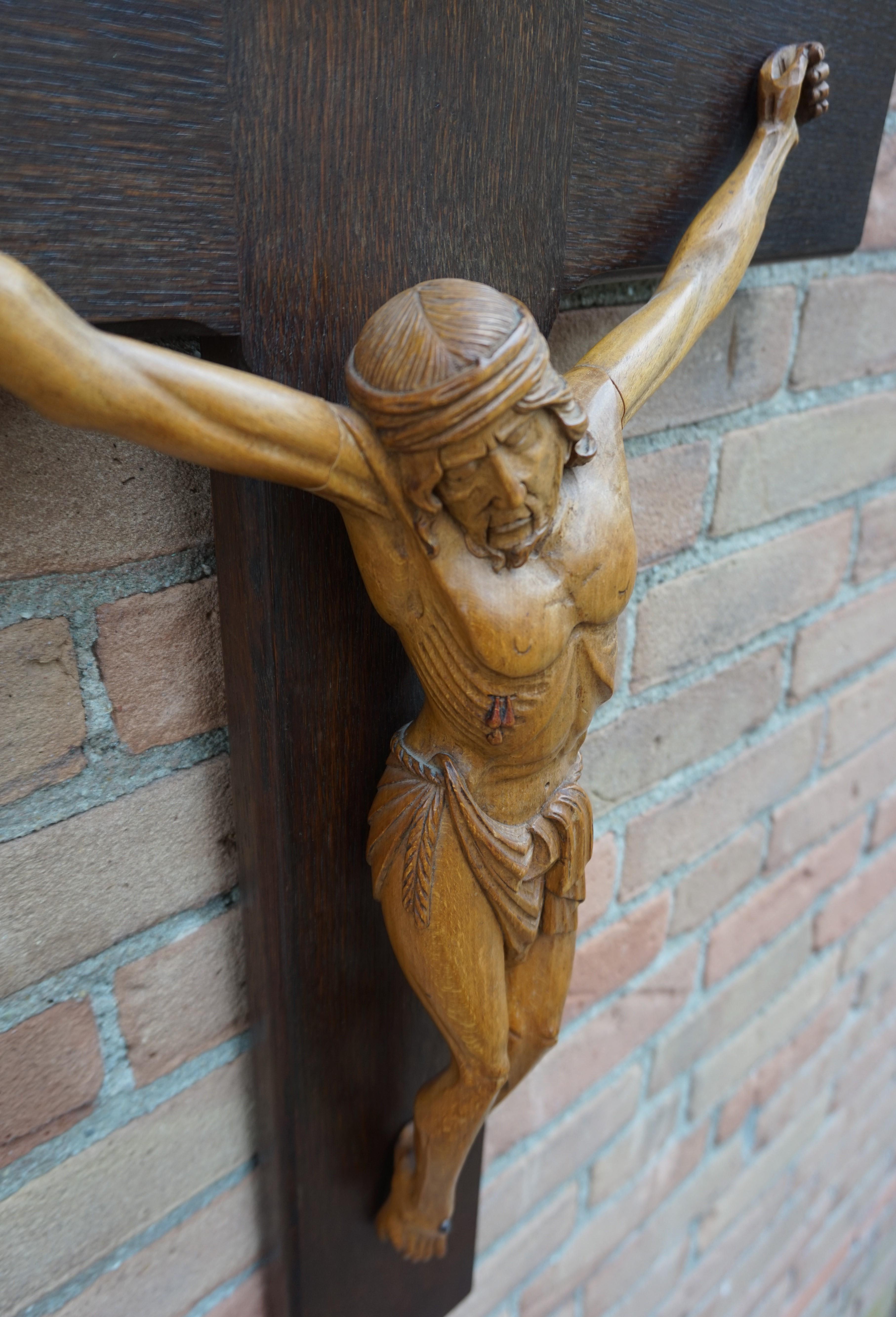 Wood Good Size and Hand Carved Mid to Early 20th Century Corpus of Christ or Crucifix