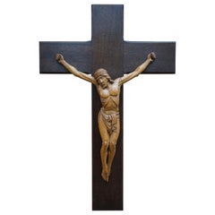 Vintage Good Size and Hand Carved Mid to Early 20th Century Corpus of Christ or Crucifix