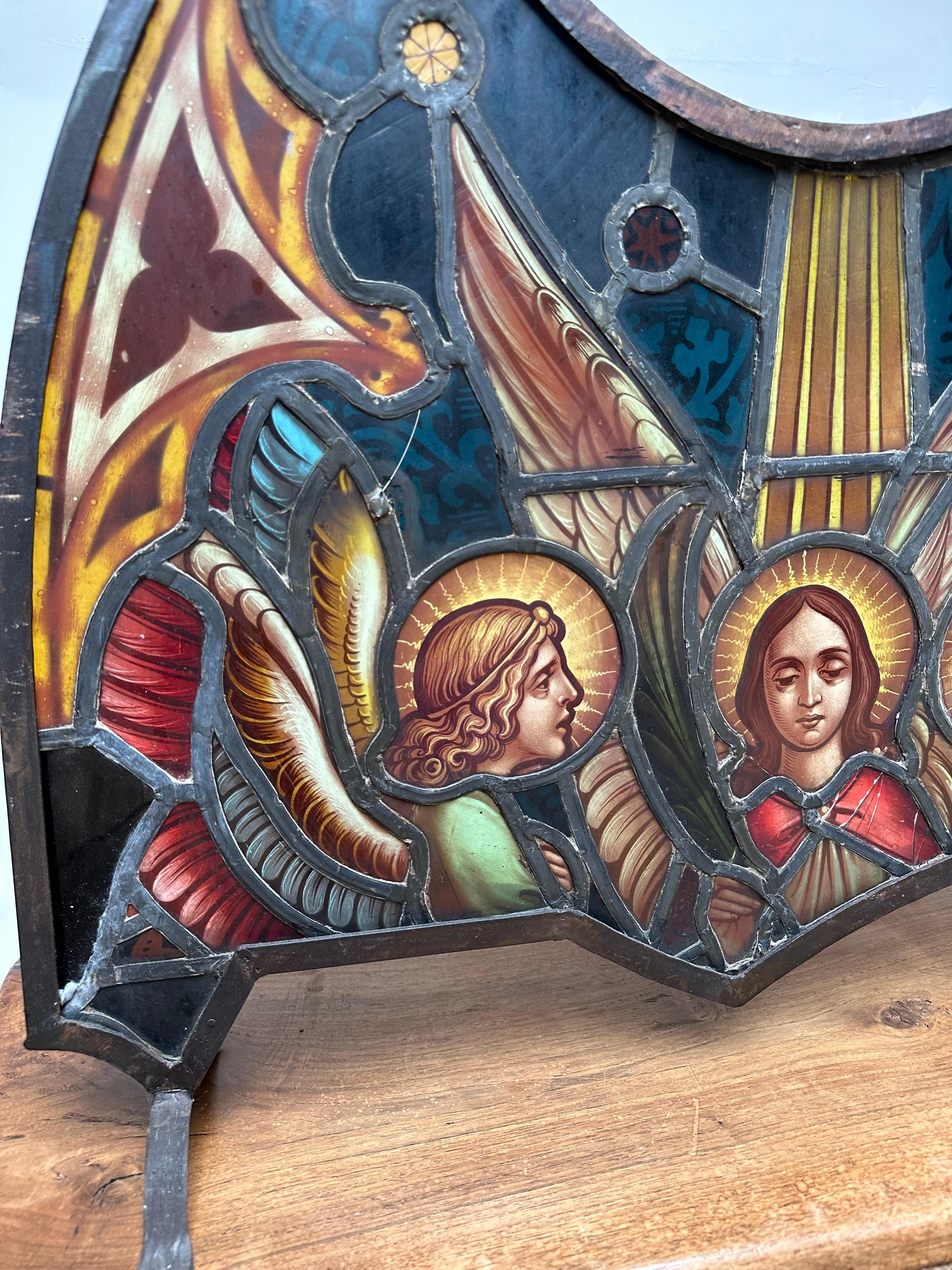 Gute Größe Antike Gotik Revival Hand gemalt & Stain Bleiglas Kaminschirm  im Angebot 10