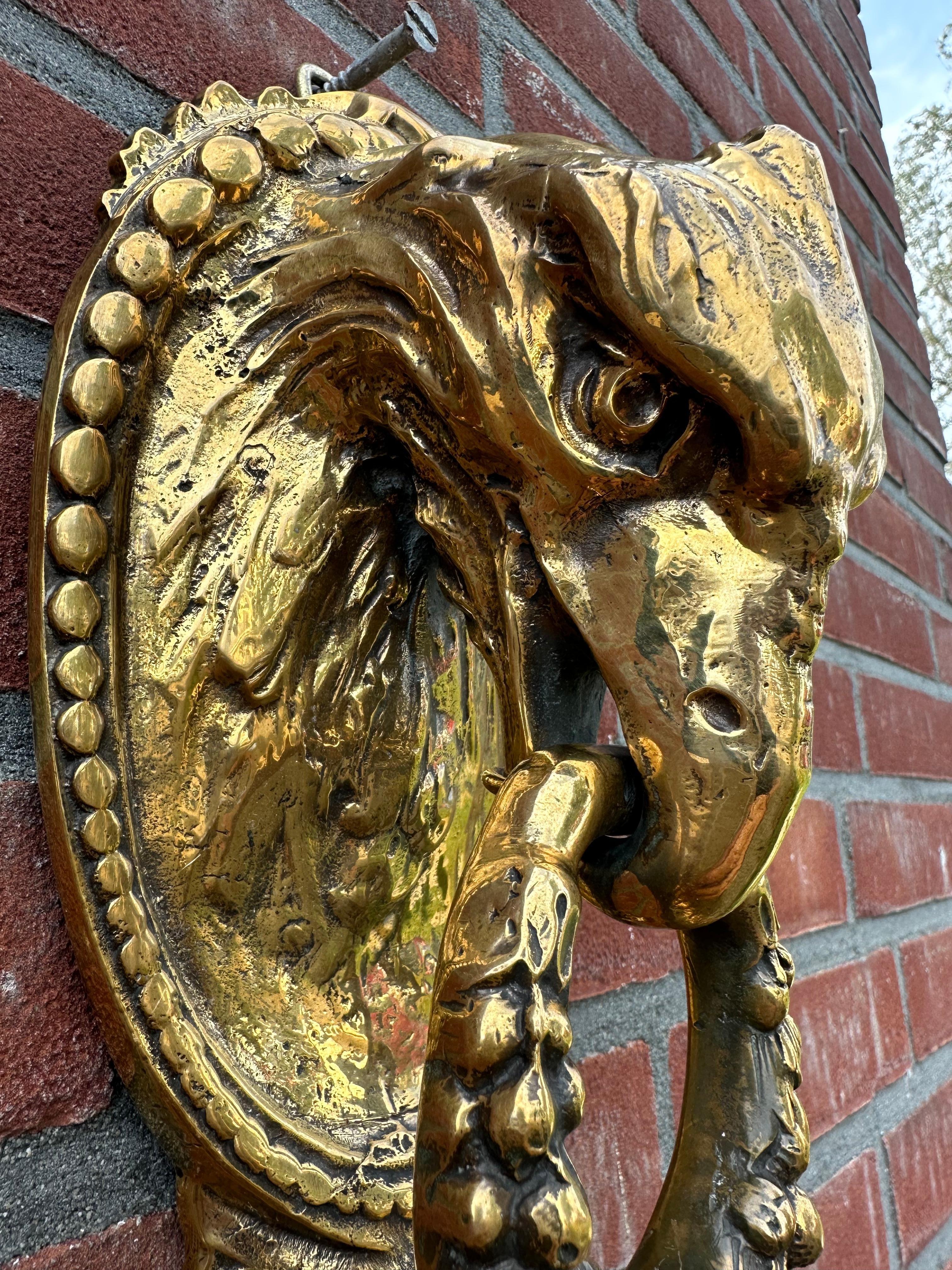 Cast Good Size Antique & Monumental, Finest Bronze Eagle Head Sculpture Door Knocker  For Sale