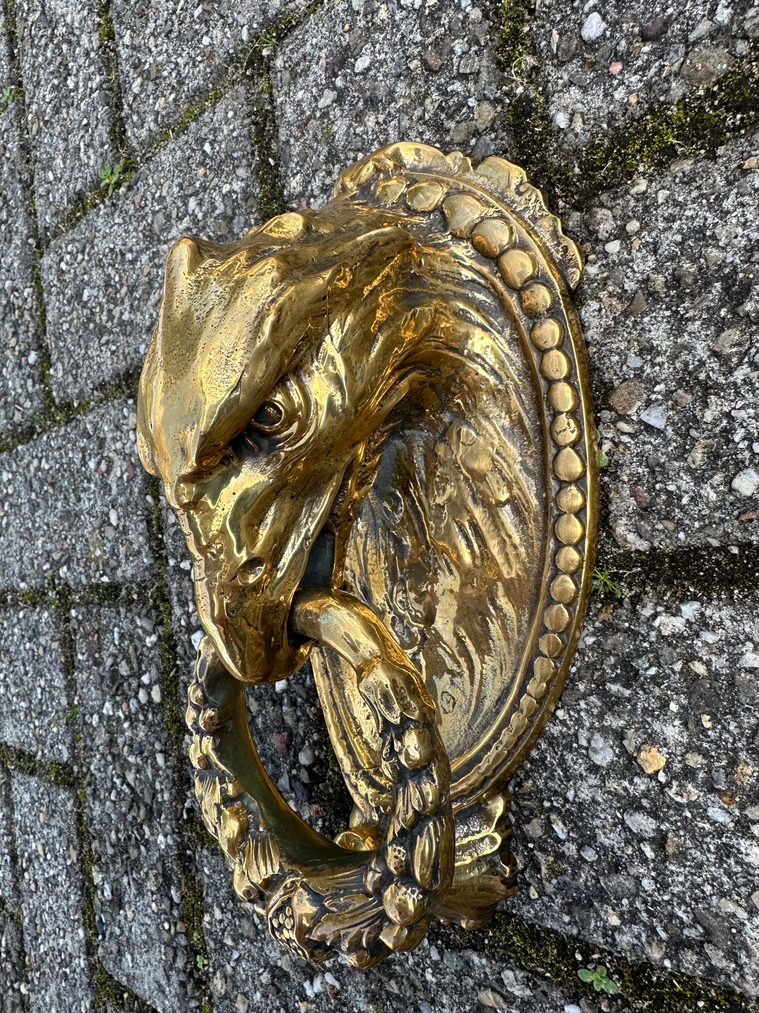 Good Size Antique & Monumental, Finest Bronze Eagle Head Sculpture Door Knocker  For Sale 11