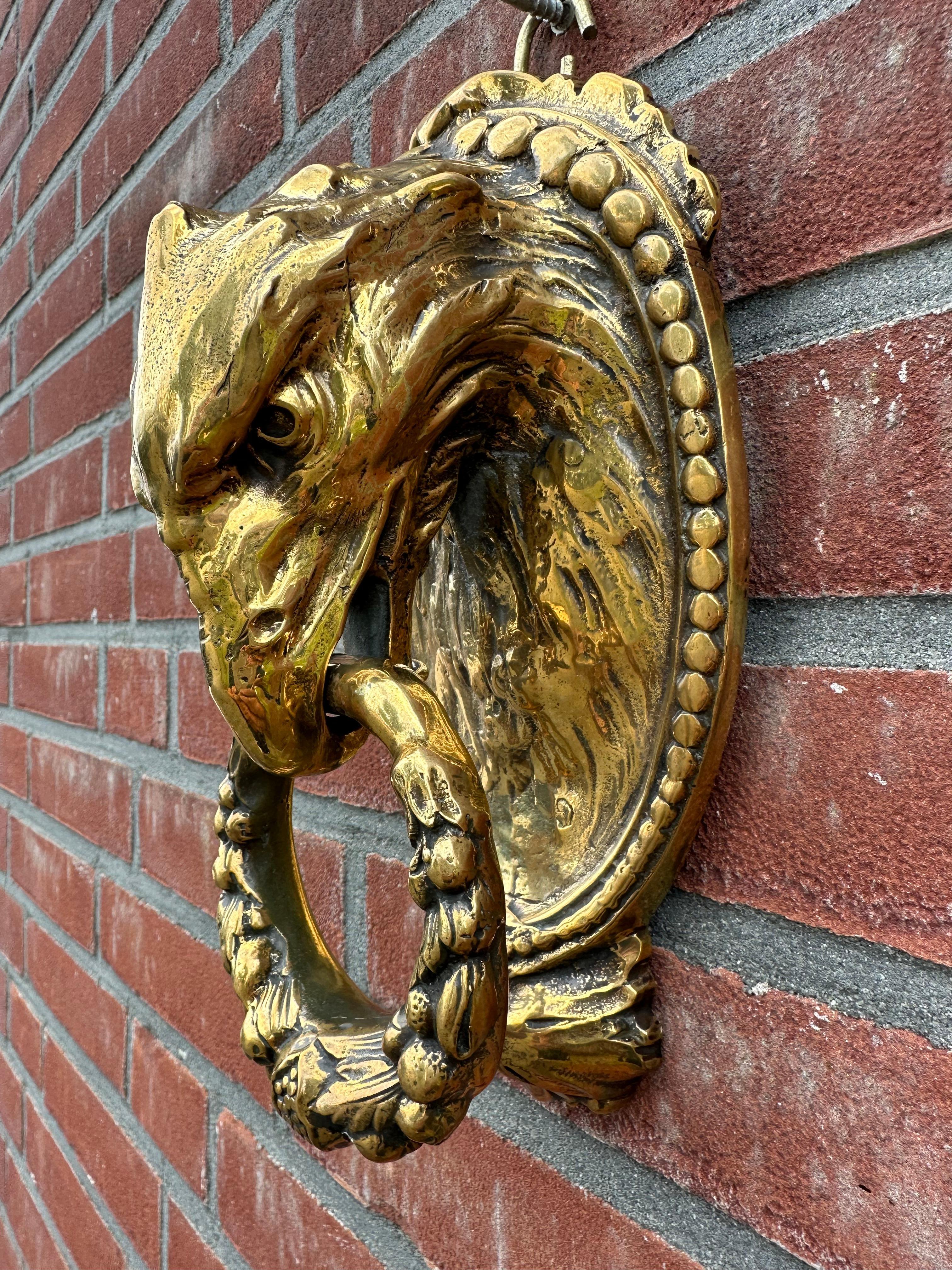 Good Size Antique & Monumental, Finest Bronze Eagle Head Sculpture Door Knocker  In Excellent Condition For Sale In Lisse, NL