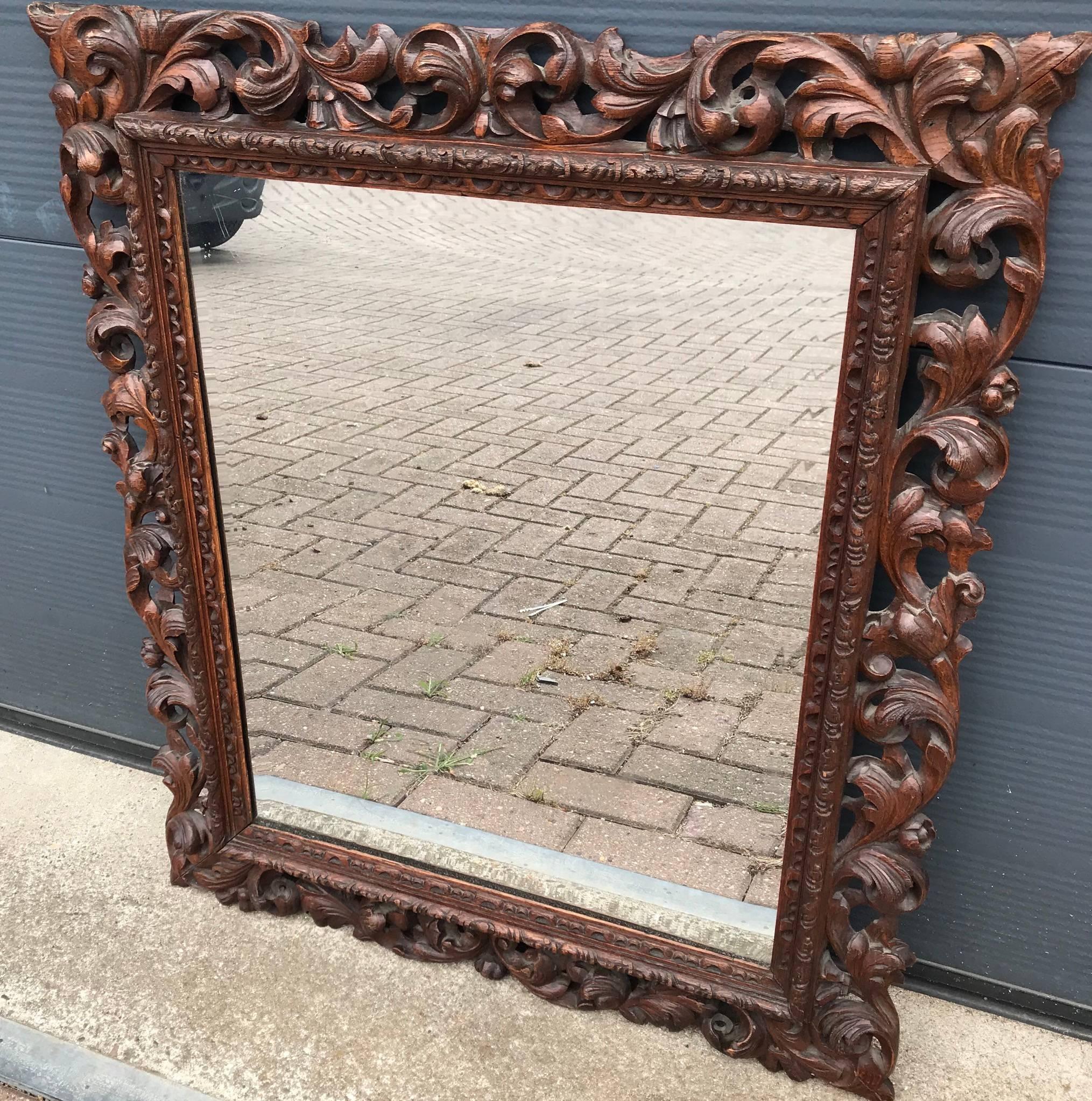 Good Size Baroque Style Hand Carved Oak Wall Picture Frame with Bevelled Mirror 6