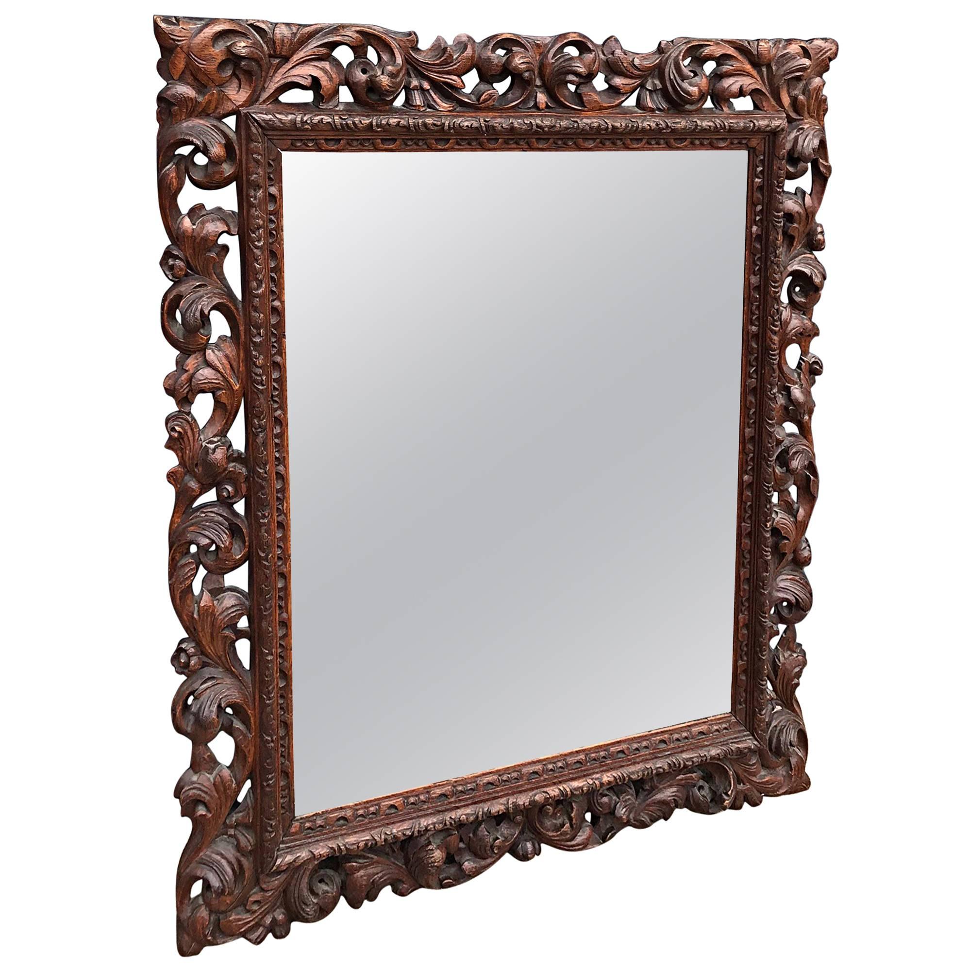 Good Size Baroque Style Hand Carved Oak Wall Picture Frame with Bevelled Mirror