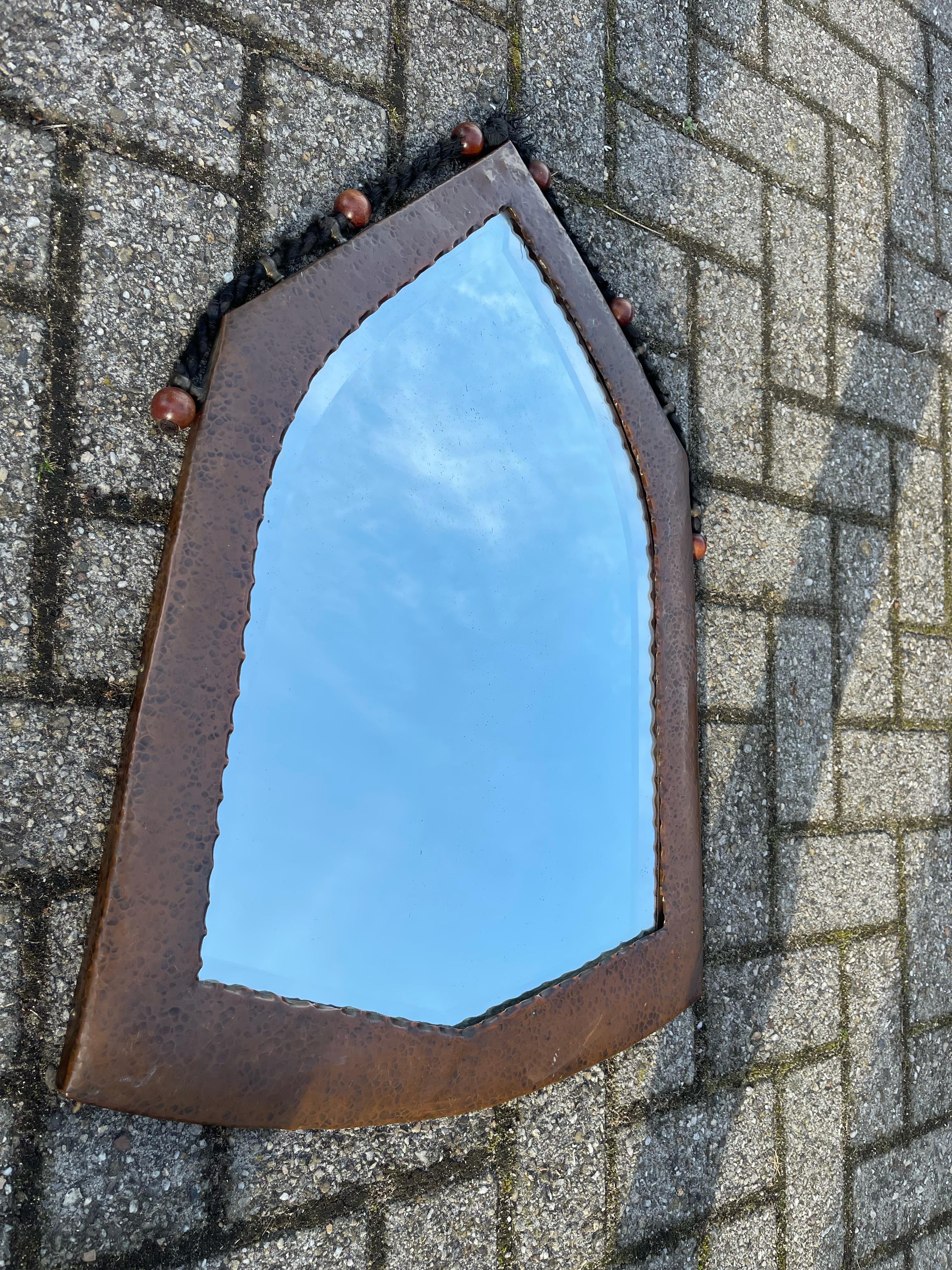 Good Size, Dutch Design Arts & Crafts Hand Hammered Copper Wall Mirror, 1910s For Sale 11