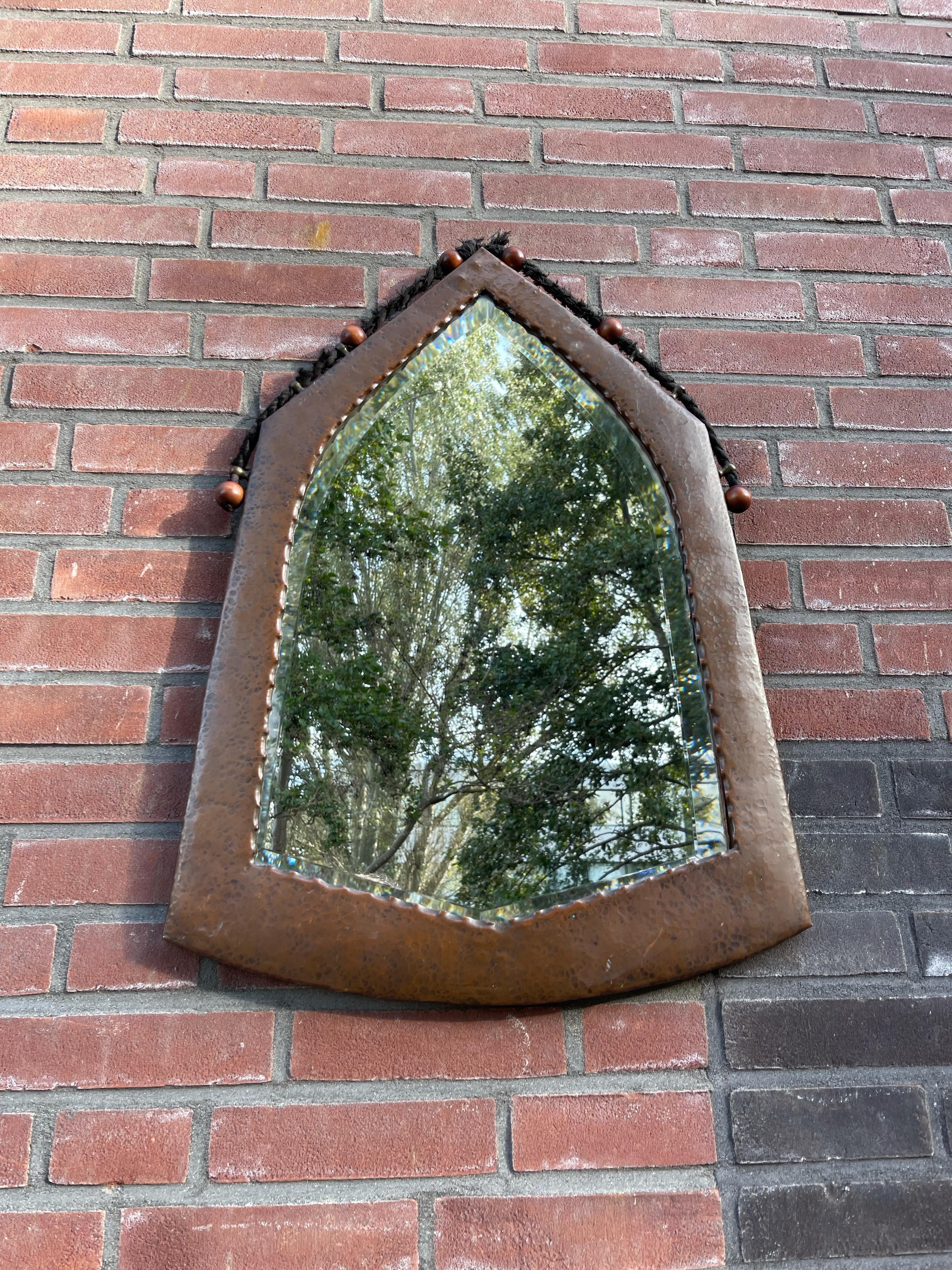 Arts and Crafts Good Size, Dutch Design Arts & Crafts Hand Hammered Copper Wall Mirror, 1910s For Sale