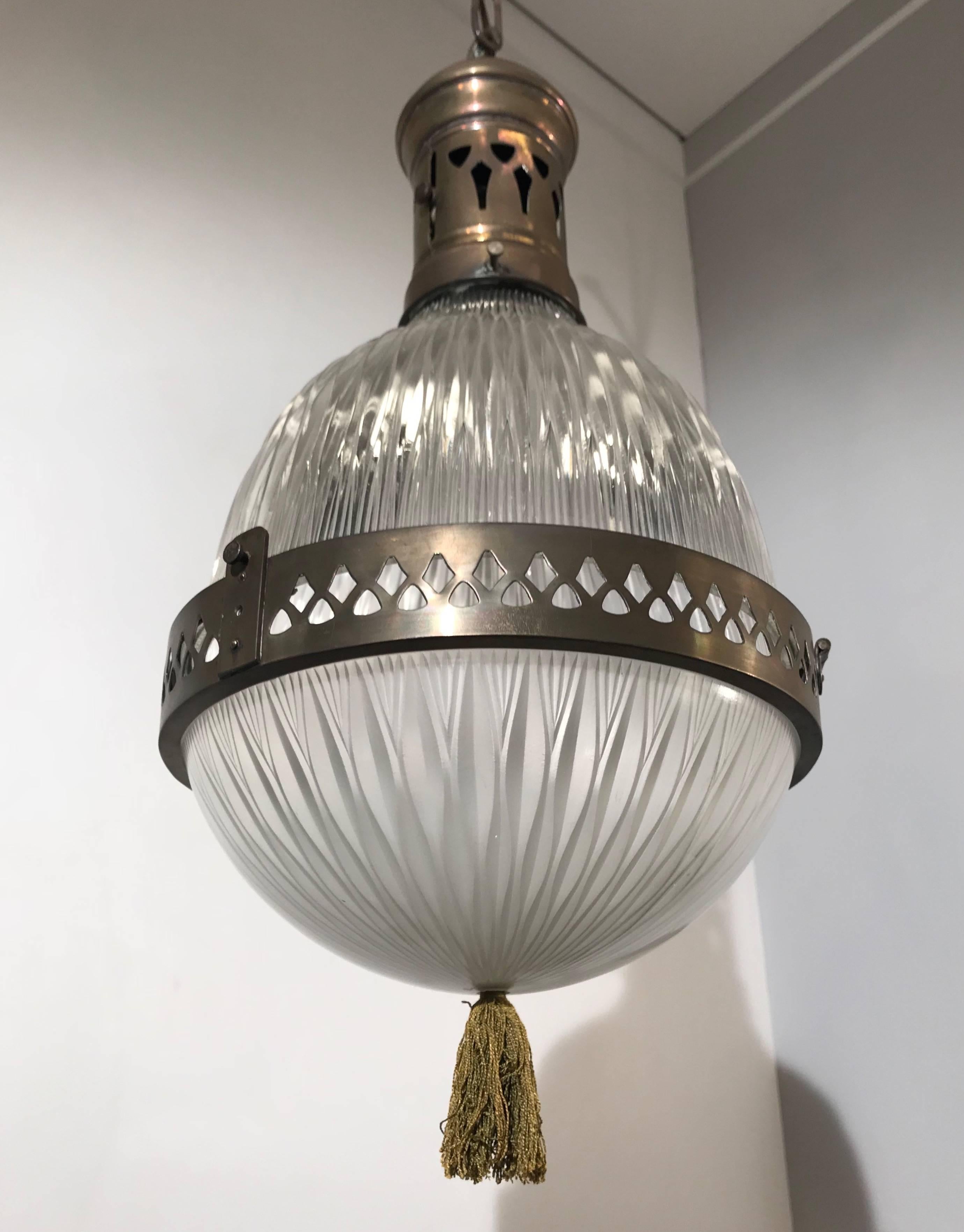 Glass Good Size Early 20th Century Art Deco Holophane Pendant Light, 'Asteroid 410'