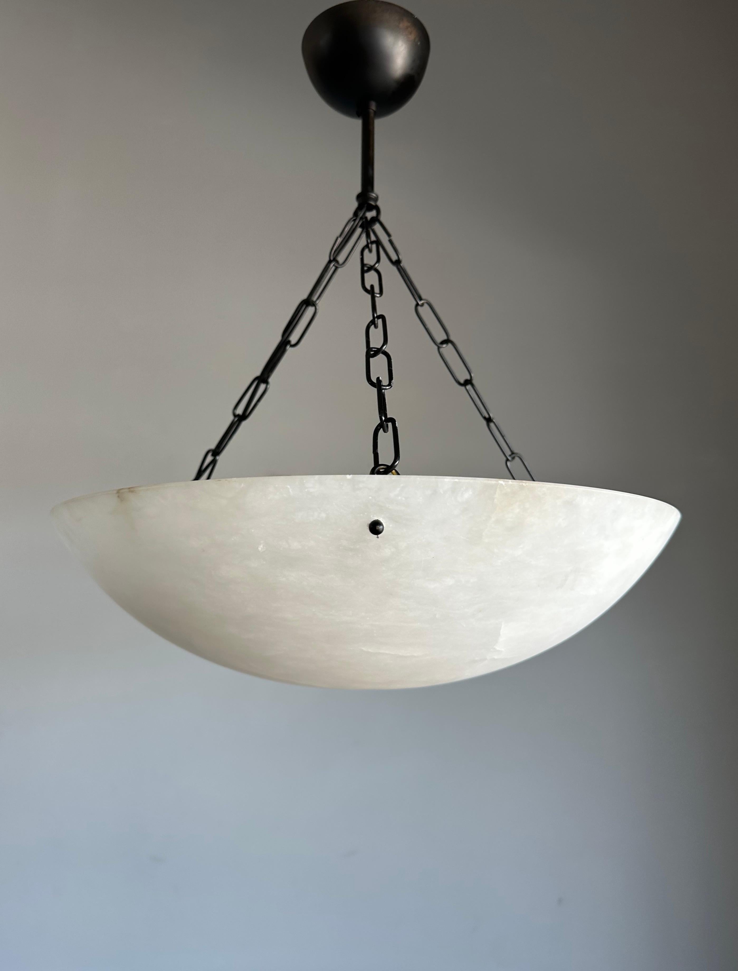Good Size Flush Mount / Pendant with Stunning White Alabaster Moon-Like Shade For Sale 1