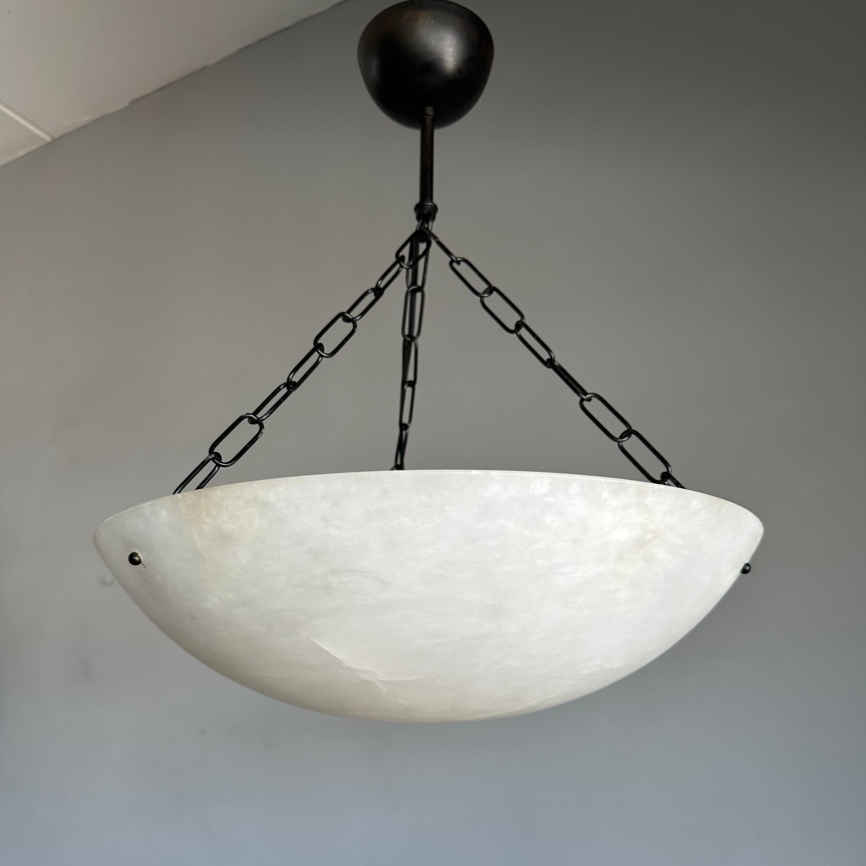 Good Size Flush Mount / Pendant with Stunning White Alabaster Moon-Like Shade For Sale 3