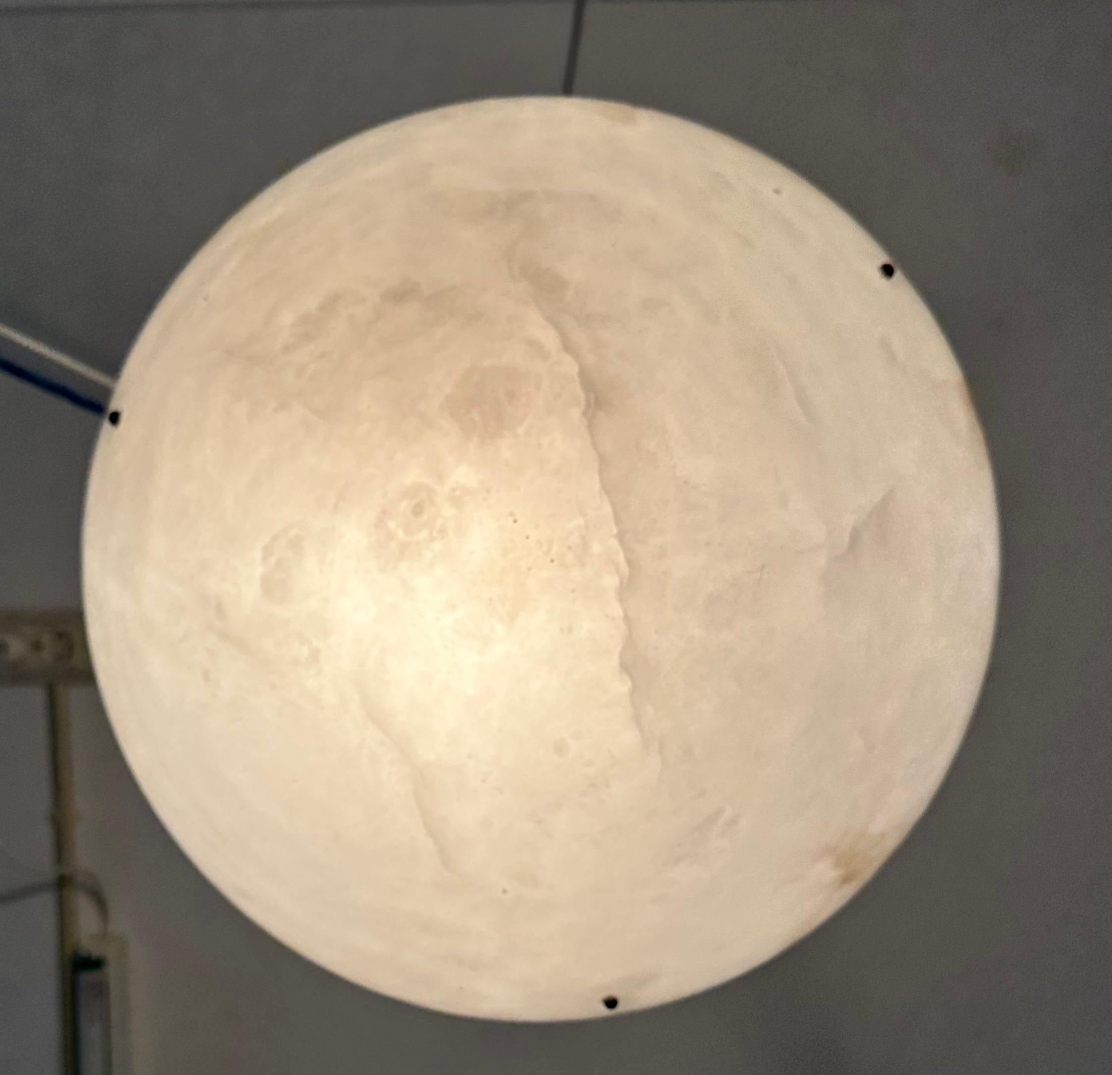 Good Size Flush Mount / Pendant with Stunning White Alabaster Moon-Like Shade For Sale 4