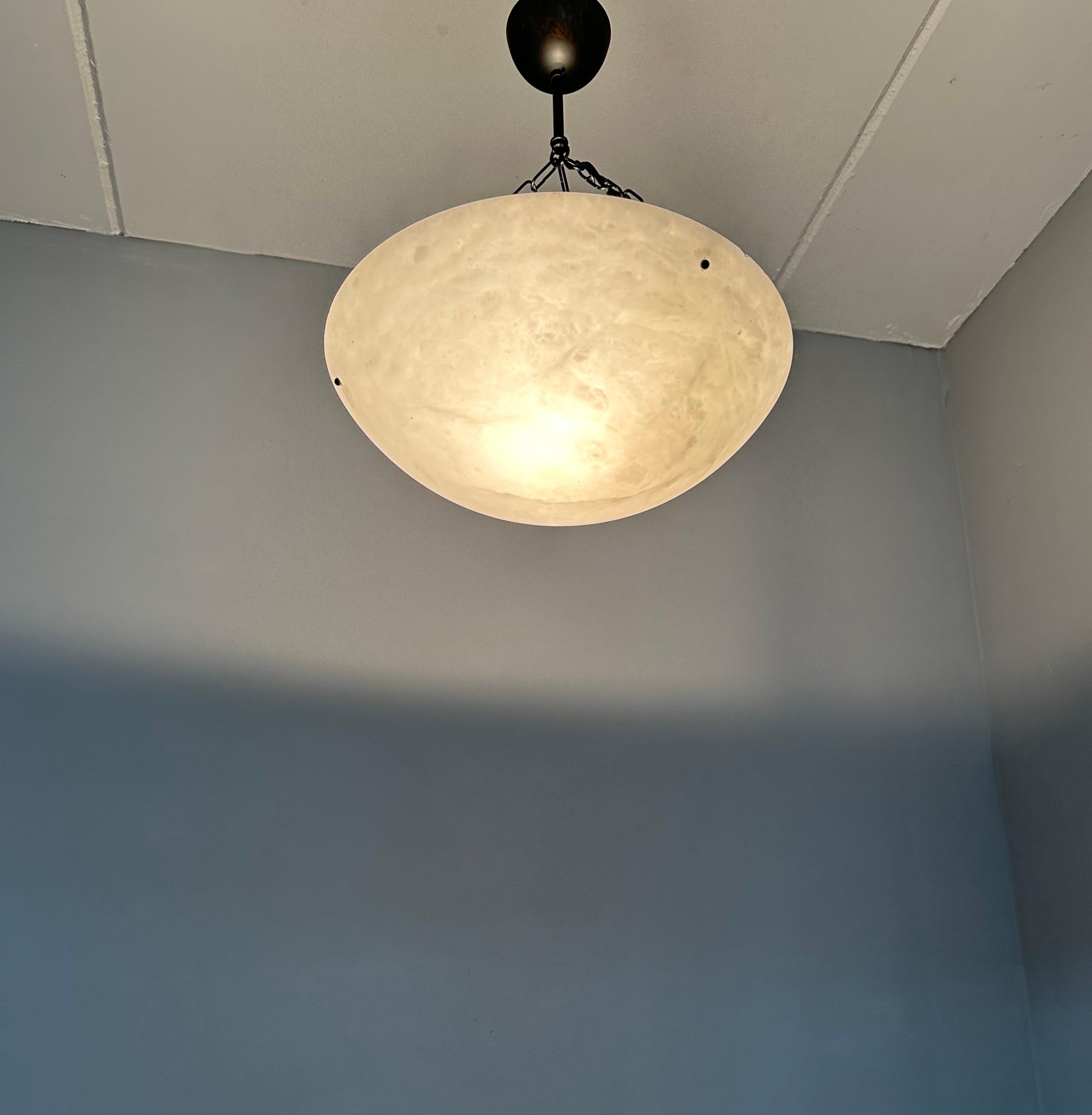 Good Size Flush Mount / Pendant with Stunning White Alabaster Moon-Like Shade For Sale 5