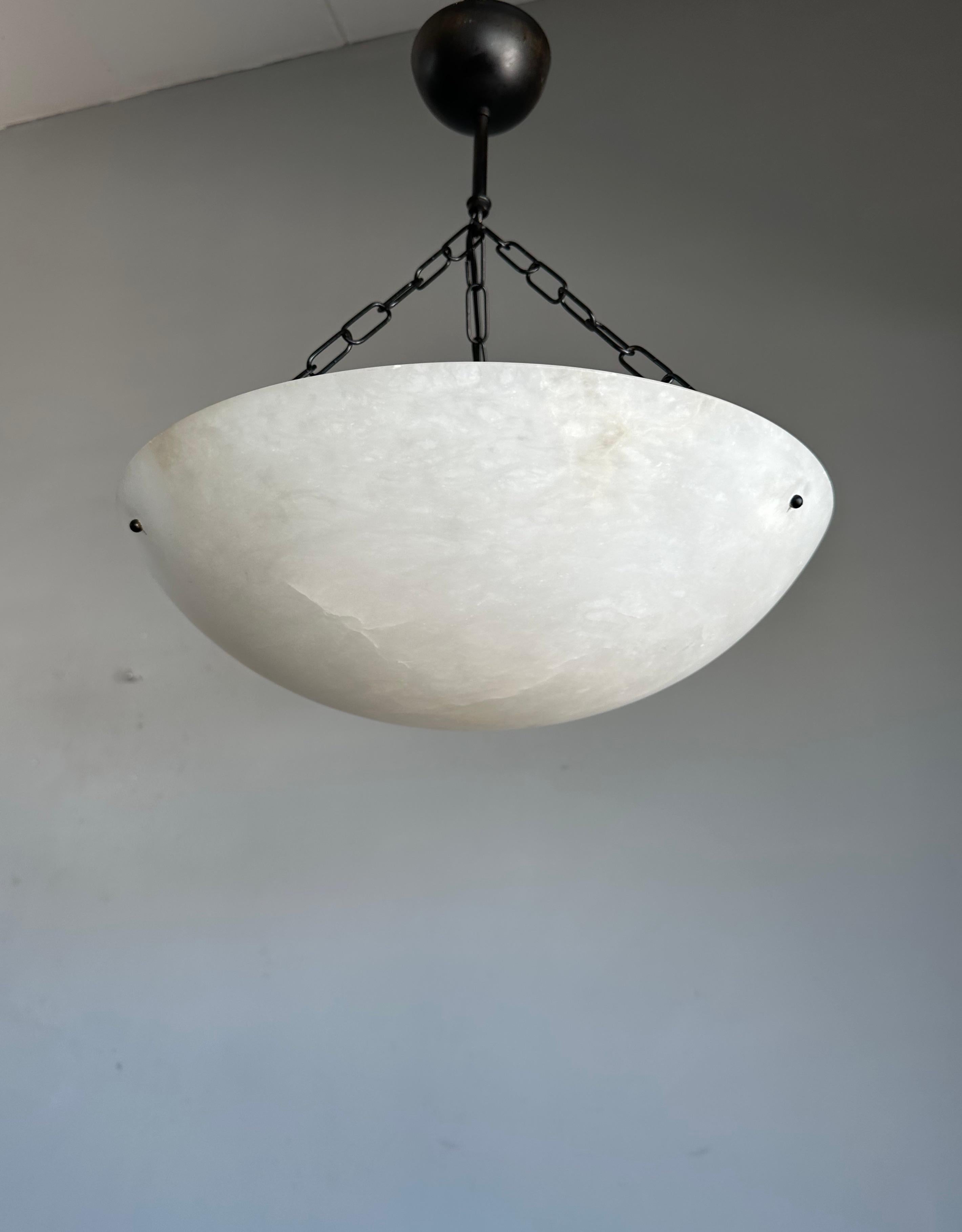 Good Size Flush Mount / Pendant with Stunning White Alabaster Moon-Like Shade For Sale 7