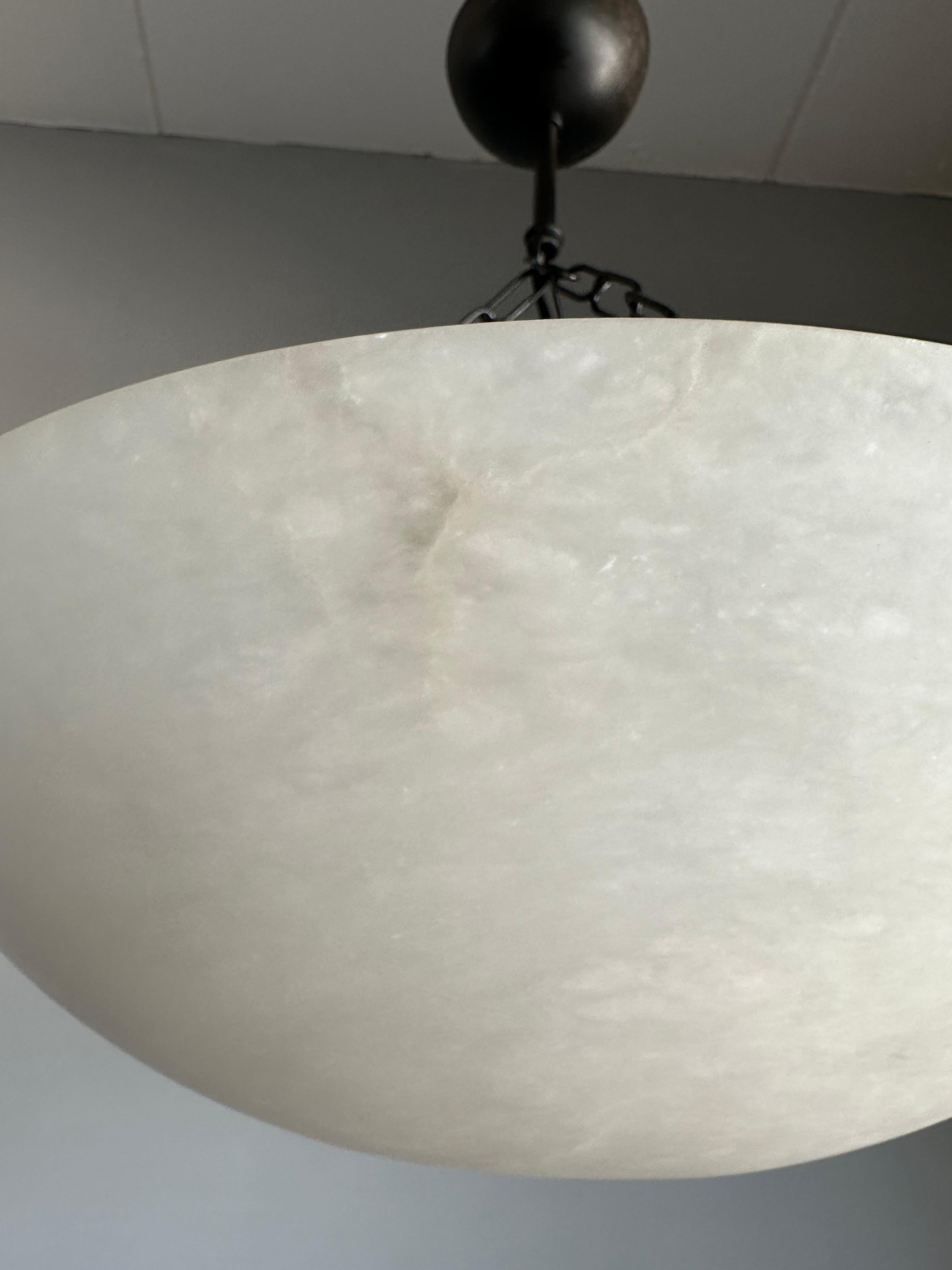 Good Size Flush Mount / Pendant with Stunning White Alabaster Moon-Like Shade For Sale 8