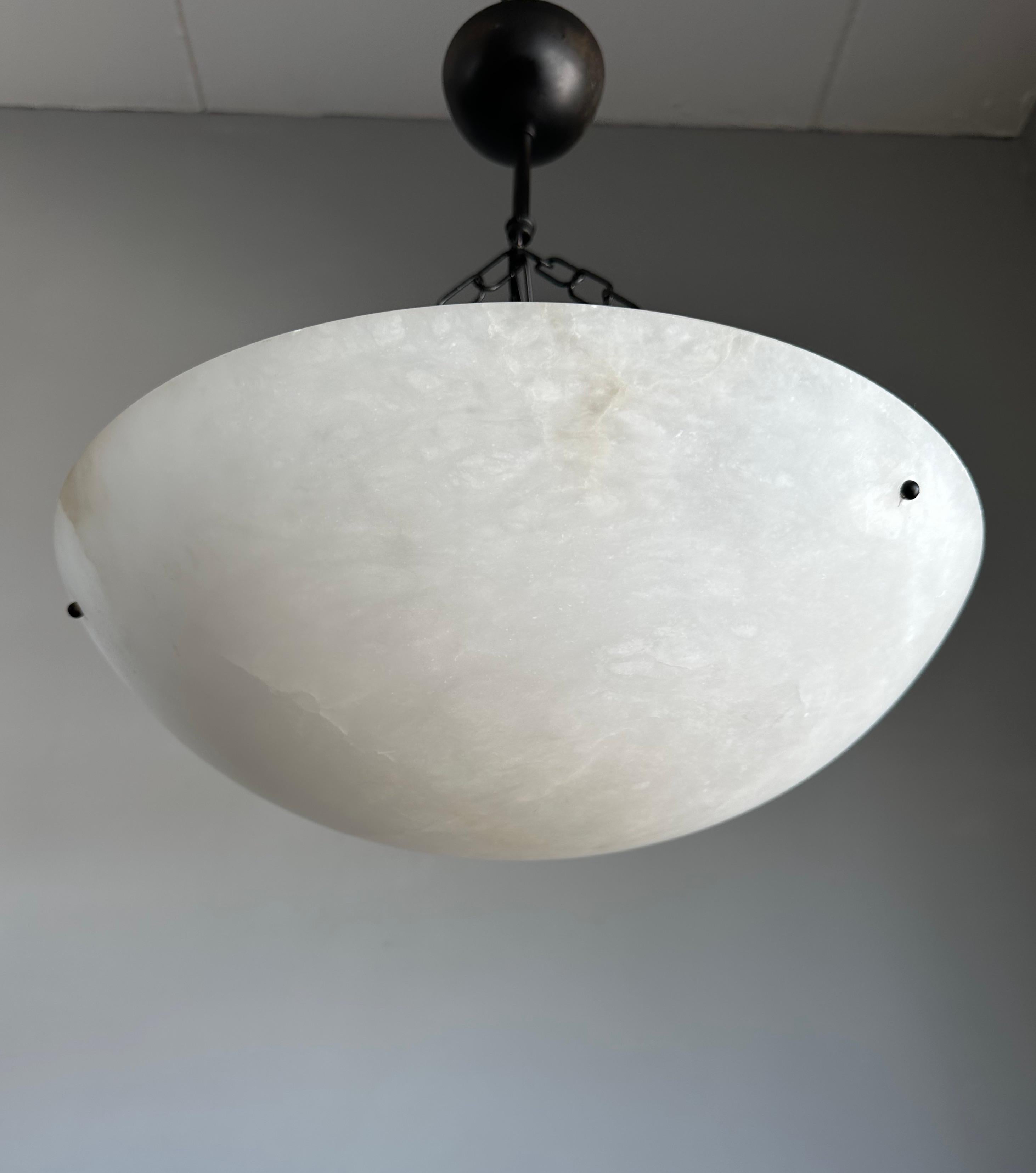 Good Size Flush Mount / Pendant with Stunning White Alabaster Moon-Like Shade For Sale 9