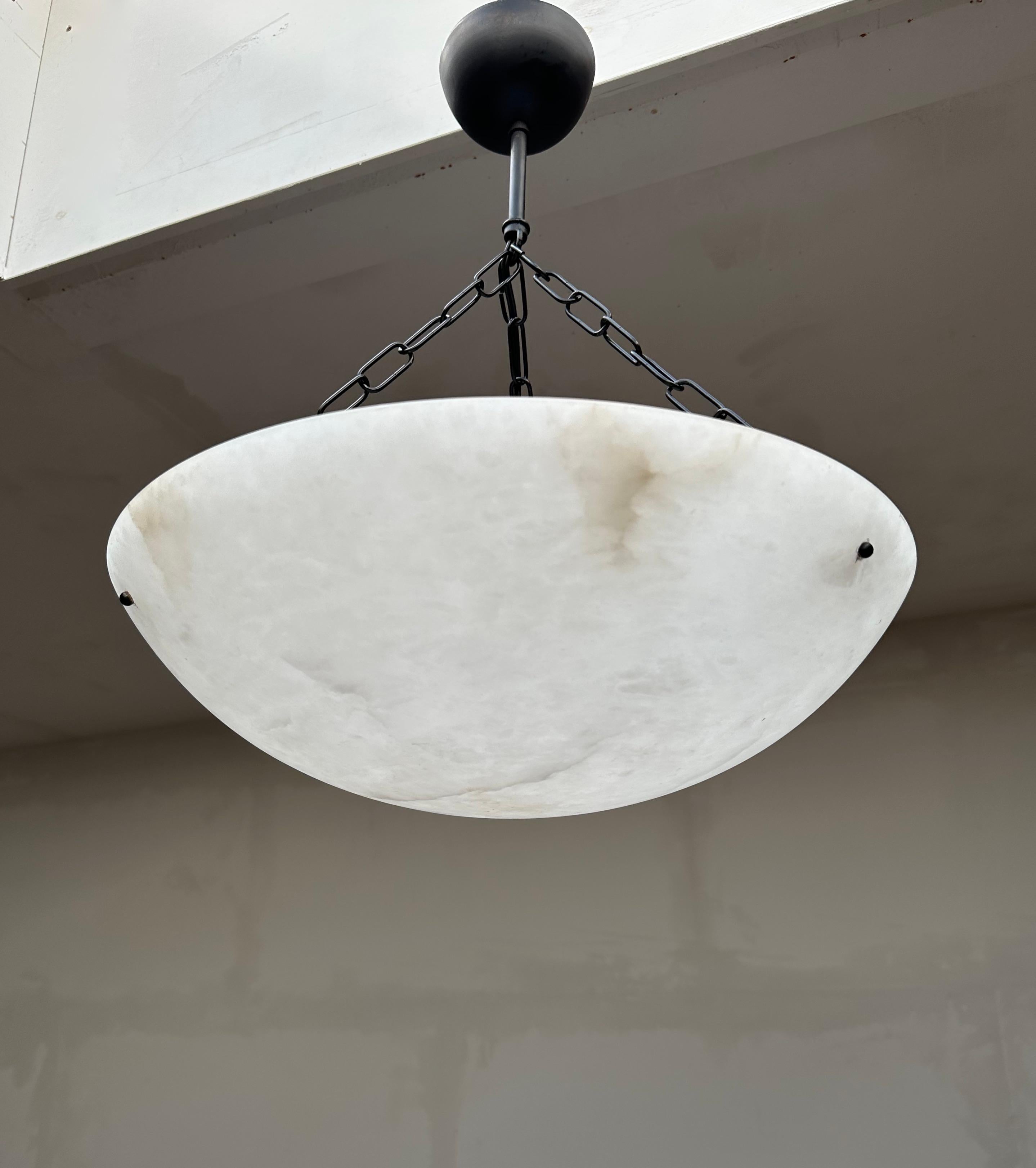 European Good Size Flush Mount / Pendant with Stunning White Alabaster Moon-Like Shade For Sale