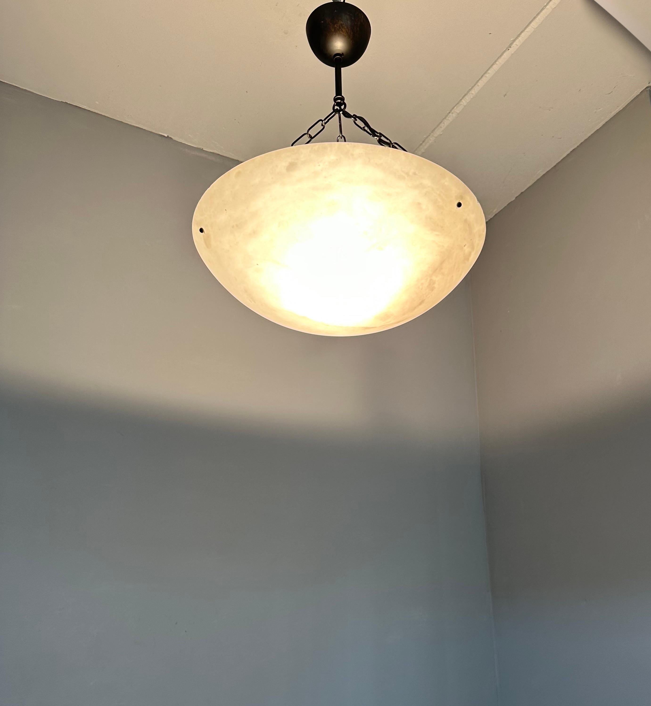 Good Size Flush Mount / Pendant with Stunning White Alabaster Moon-Like Shade In Excellent Condition For Sale In Lisse, NL