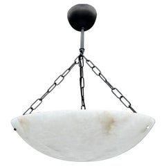 Good Size Flush Mount / Pendant with Stunning White Alabaster Moon-Like Shade