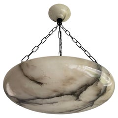 Good Size & Great Design Antique White Alabaster Shade Pendant with Mint Canopy