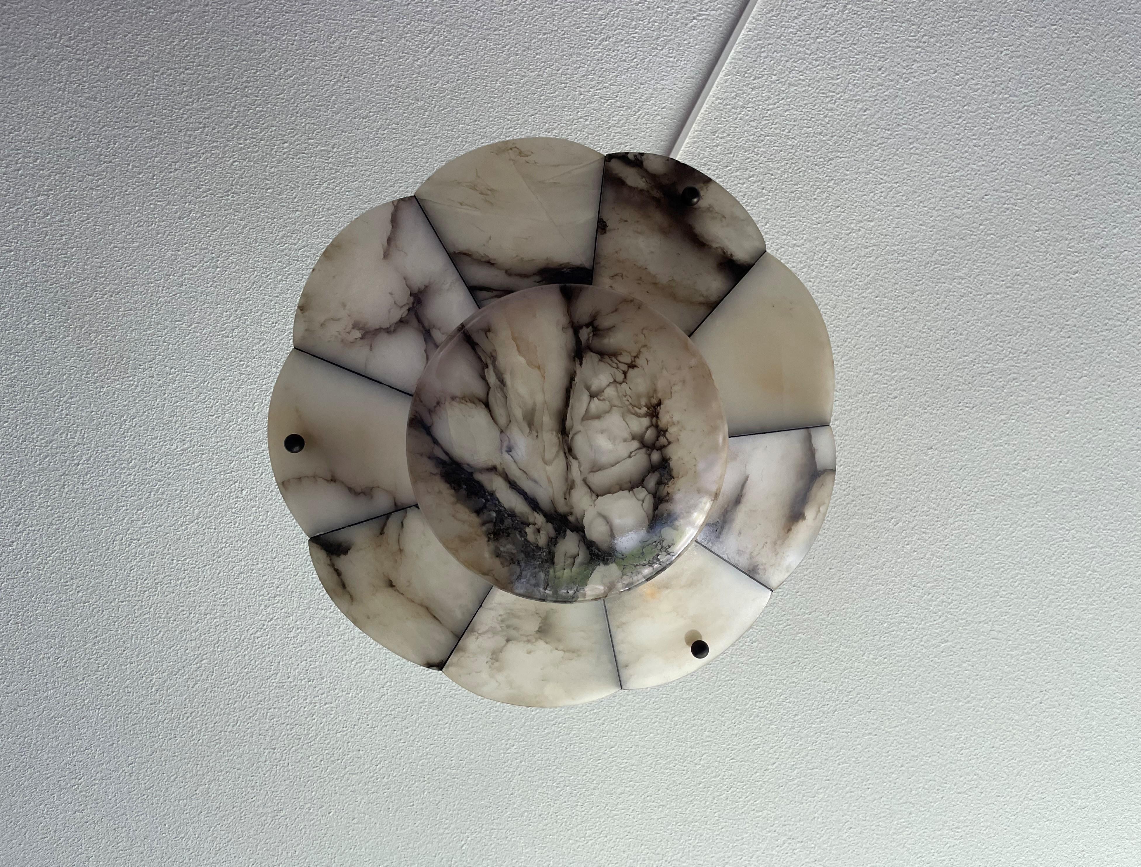 Good Size & Great Design Antique White & Black Alabaster Chandelier / Pendant In Excellent Condition In Lisse, NL