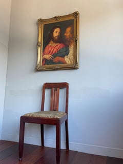 Olio antico su tela dipinto a mano di buone dimensioni raffigurante Gesù Cristo e Giuda