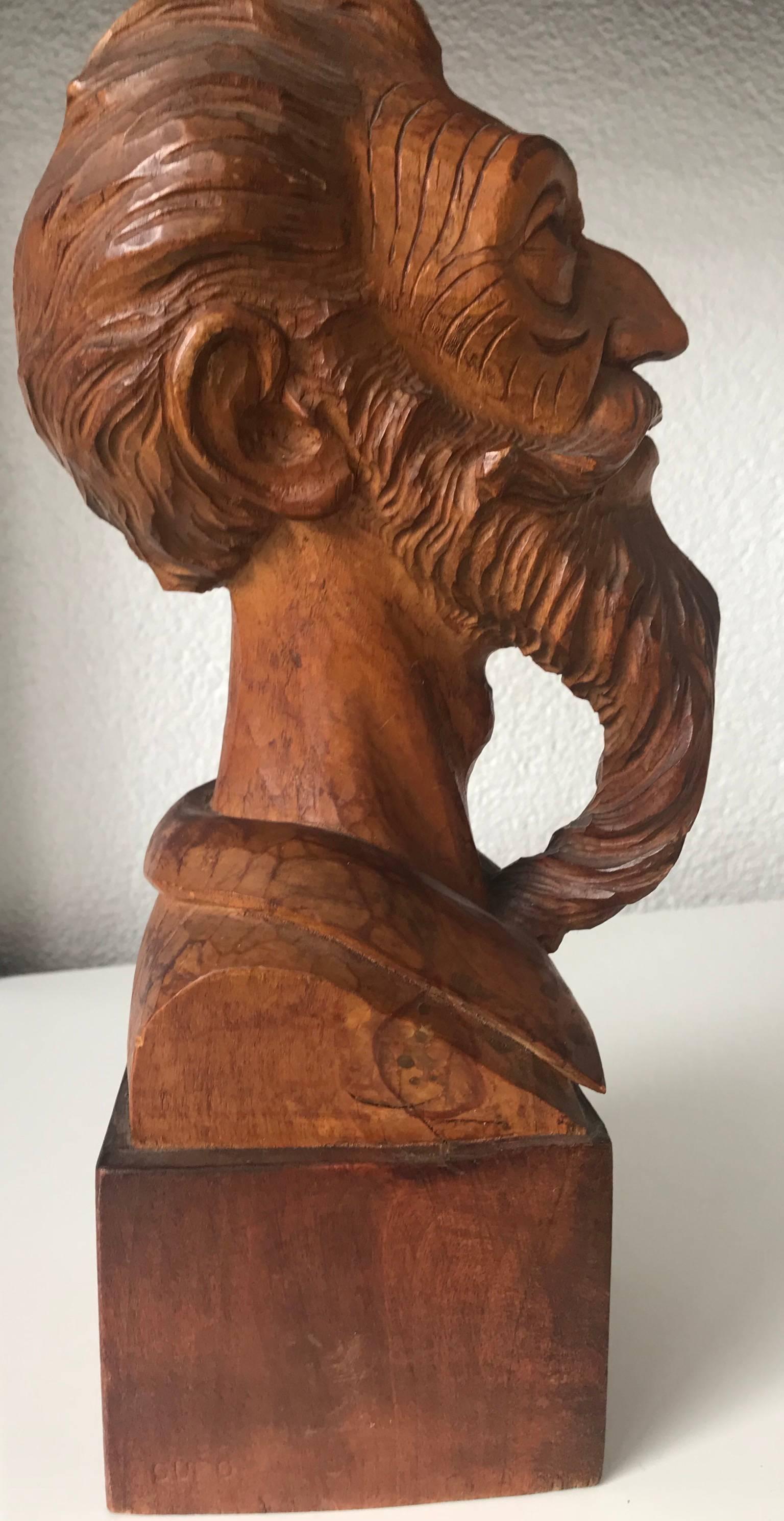 Good Size Midcentury, Quality Carved Beechwood Don Quixote Bust Sculpture 4
