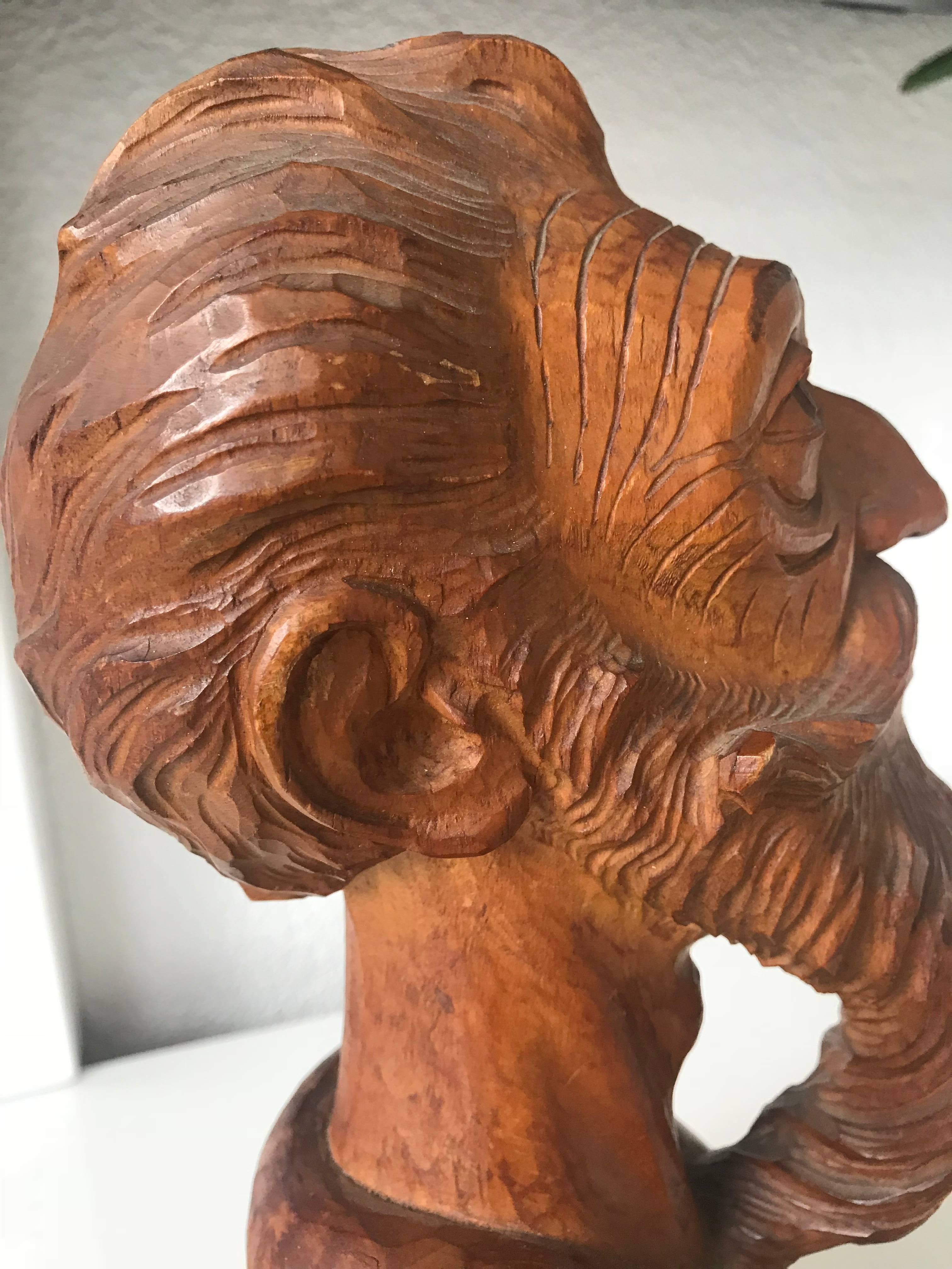 Good Size Midcentury, Quality Carved Beechwood Don Quixote Bust Sculpture 5