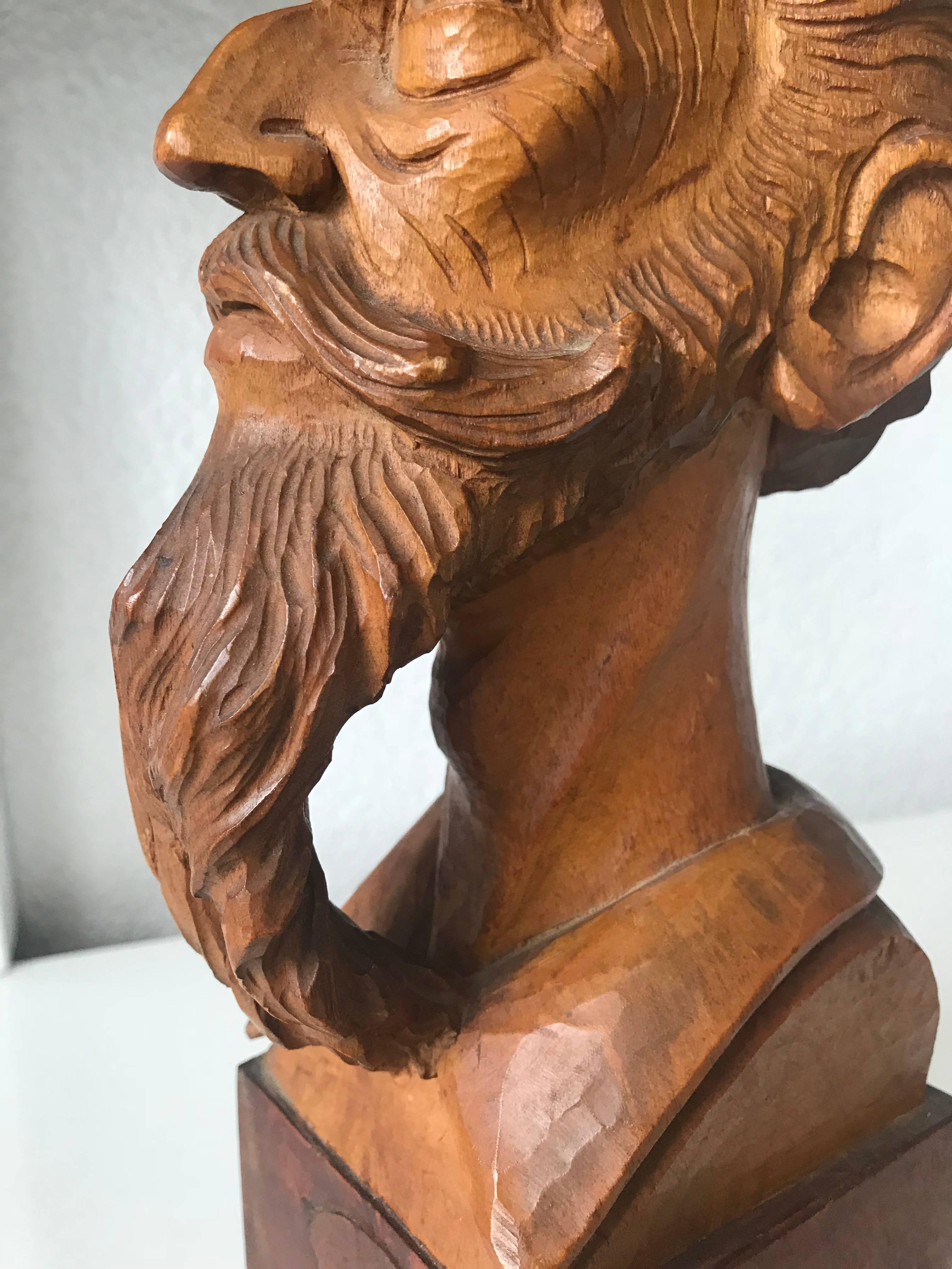 Good Size Midcentury, Quality Carved Beechwood Don Quixote Bust Sculpture 11