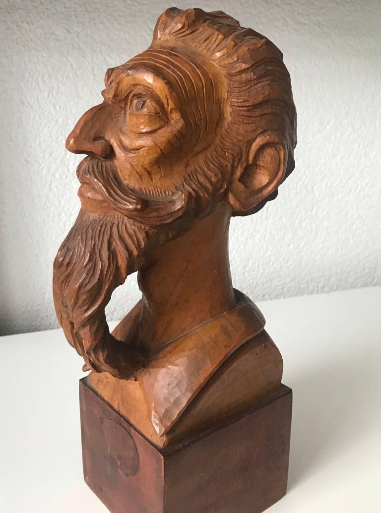Good Size Midcentury, Quality Carved Beechwood Don Quixote Bust Sculpture For Sale at 1stdibs