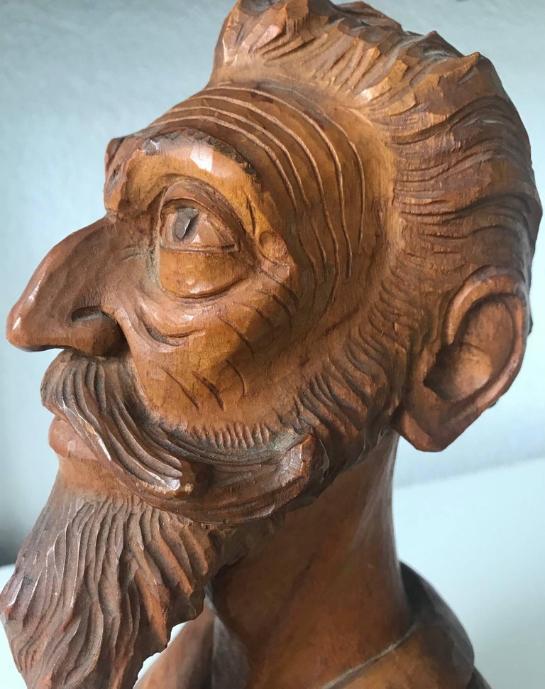 Good Size Midcentury, Quality Carved Beechwood Don Quixote Bust Sculpture For Sale at 1stdibs