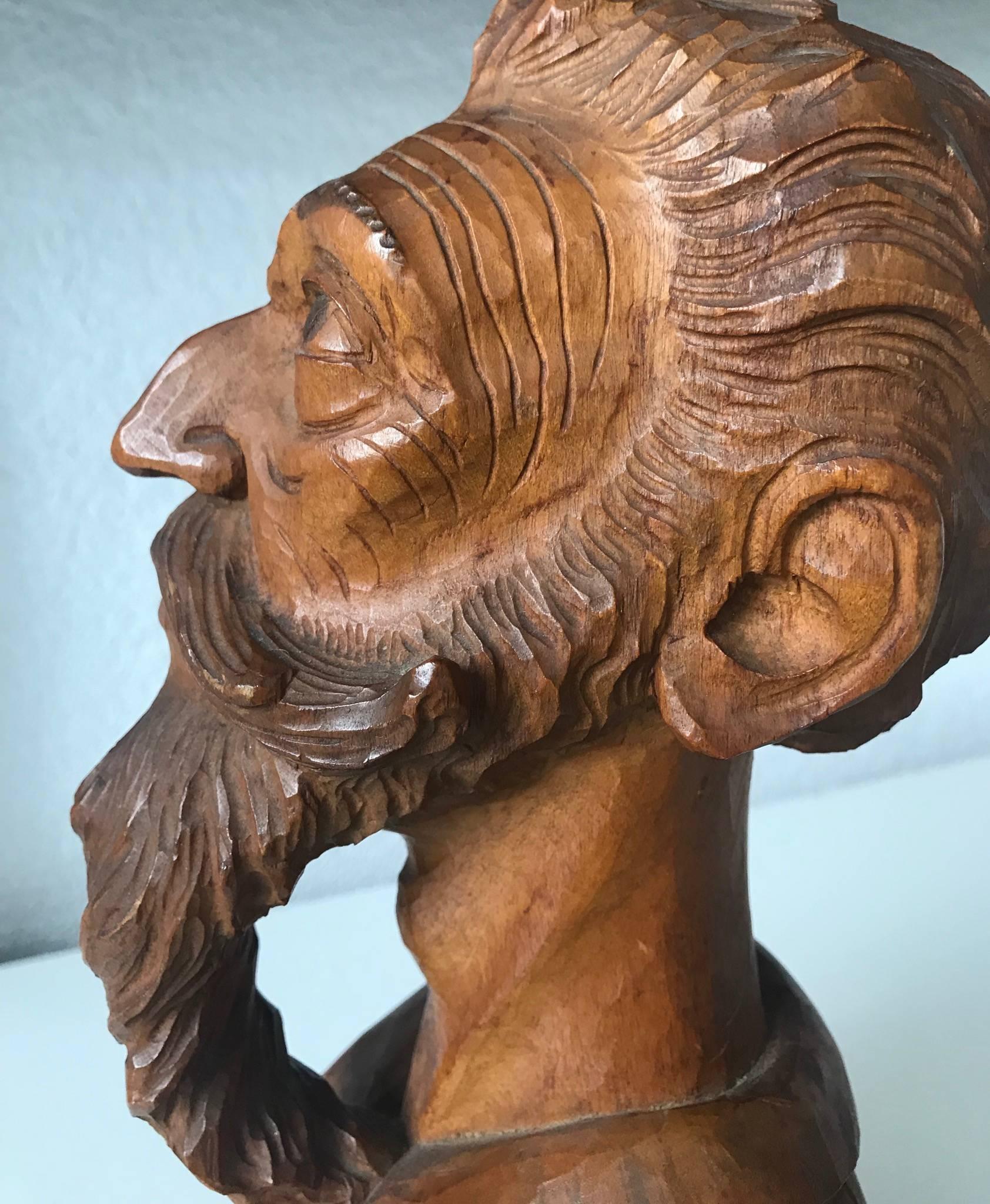 Hand-Carved Good Size Midcentury, Quality Carved Beechwood Don Quixote Bust Sculpture