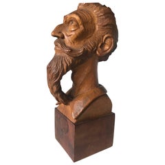 Good Size Midcentury, Quality Carved Beechwood Don Quixote Bust Sculpture