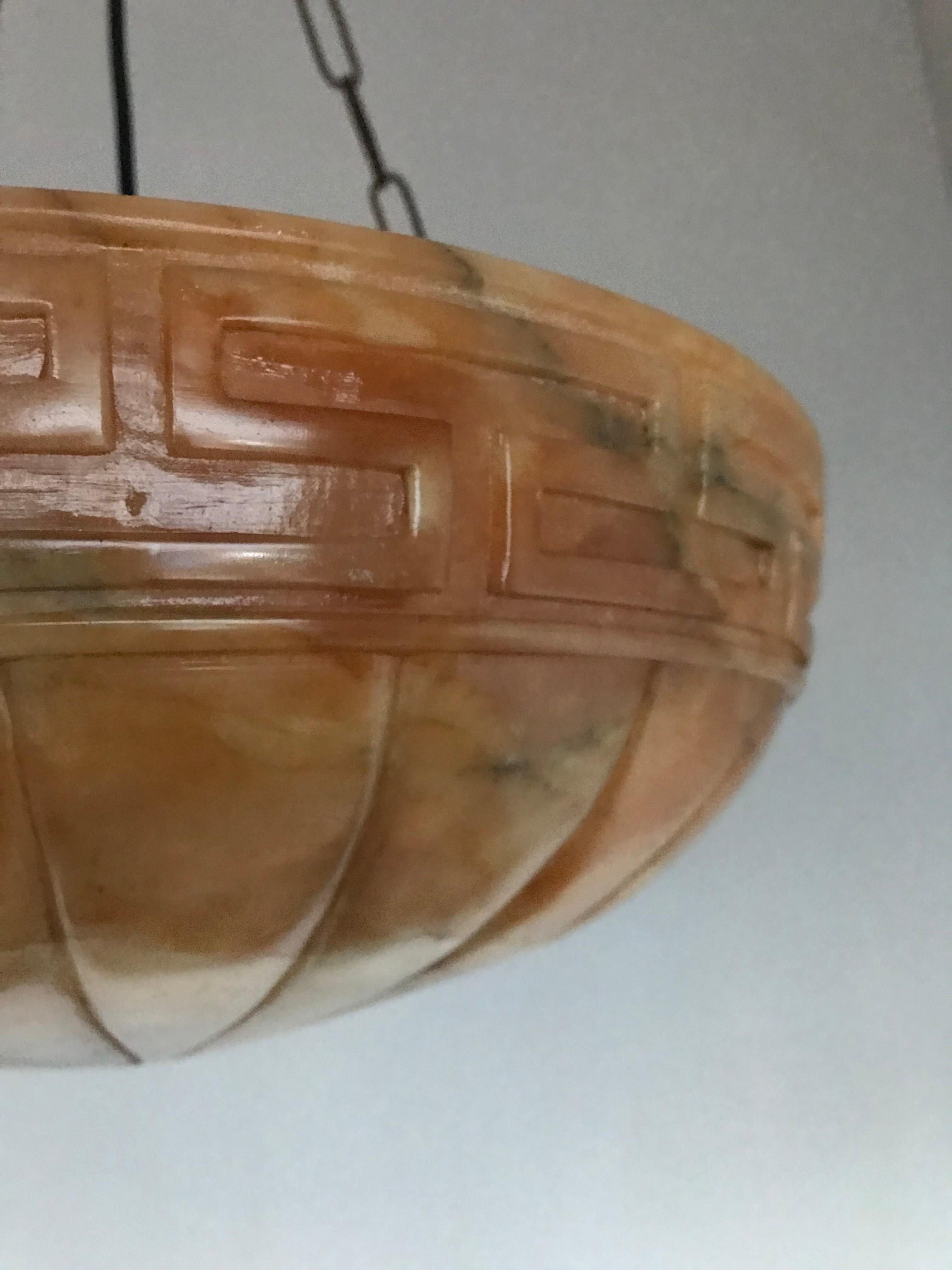 Good Size Neoclassical Early 1900s Alabaster Pendant Light Fixture / Chandelier 10