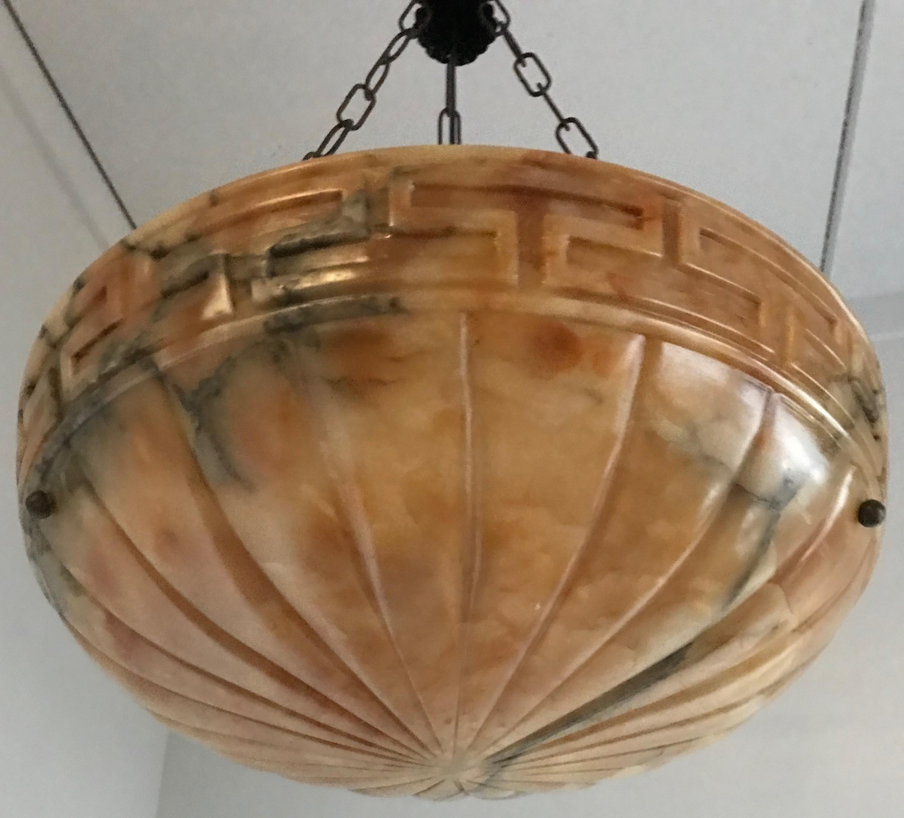 20th Century Good Size Neoclassical Early 1900s Alabaster Pendant Light Fixture / Chandelier