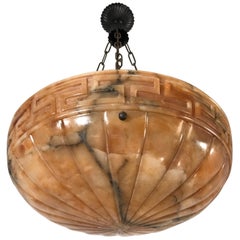 Good Size Neoclassical Early 1900s Alabaster Pendant Light Fixture / Chandelier