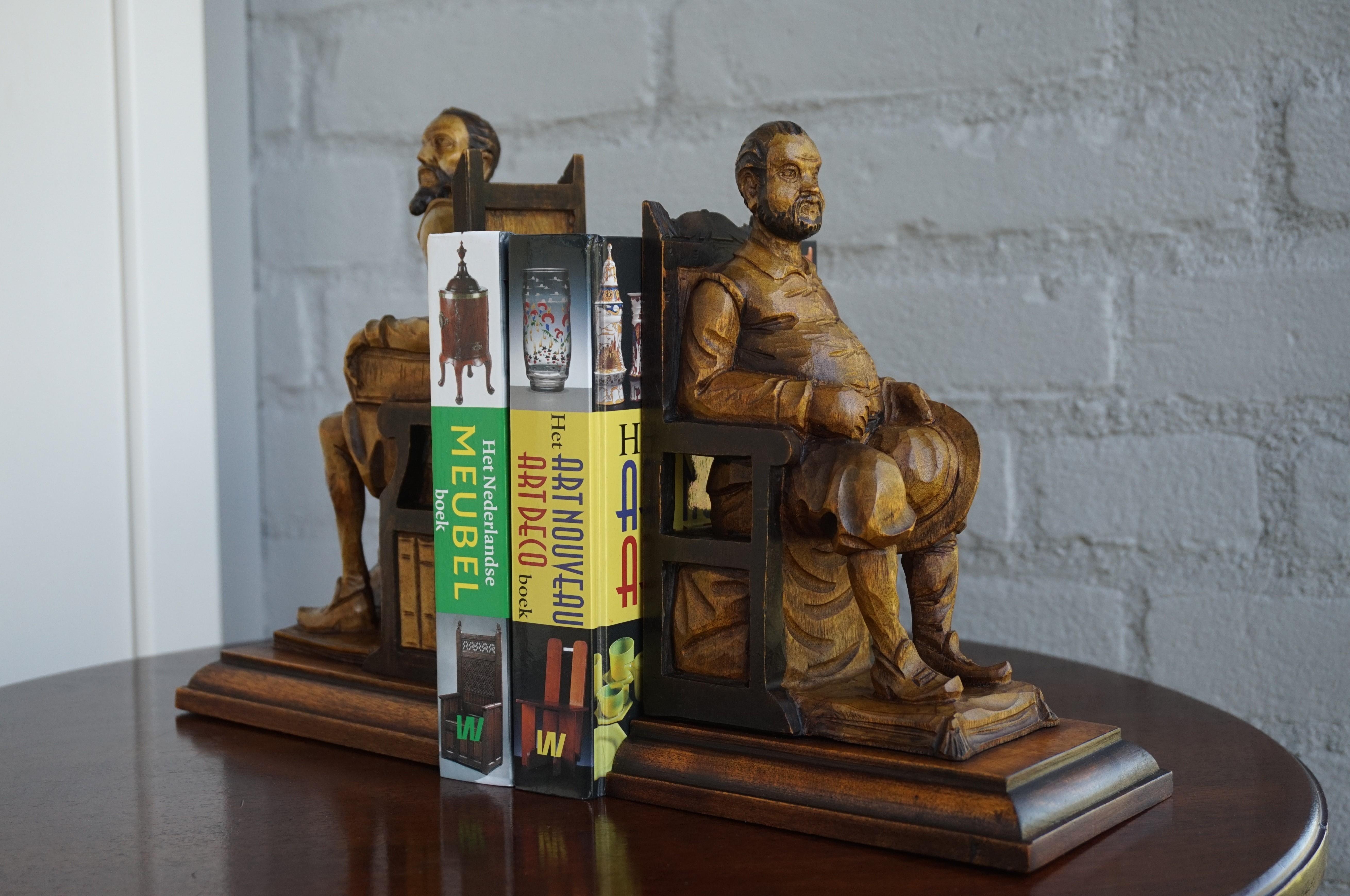 Good Size Pair of Hand Carved and Ebonized Don Quixote and Sancho Panza Bookends 3