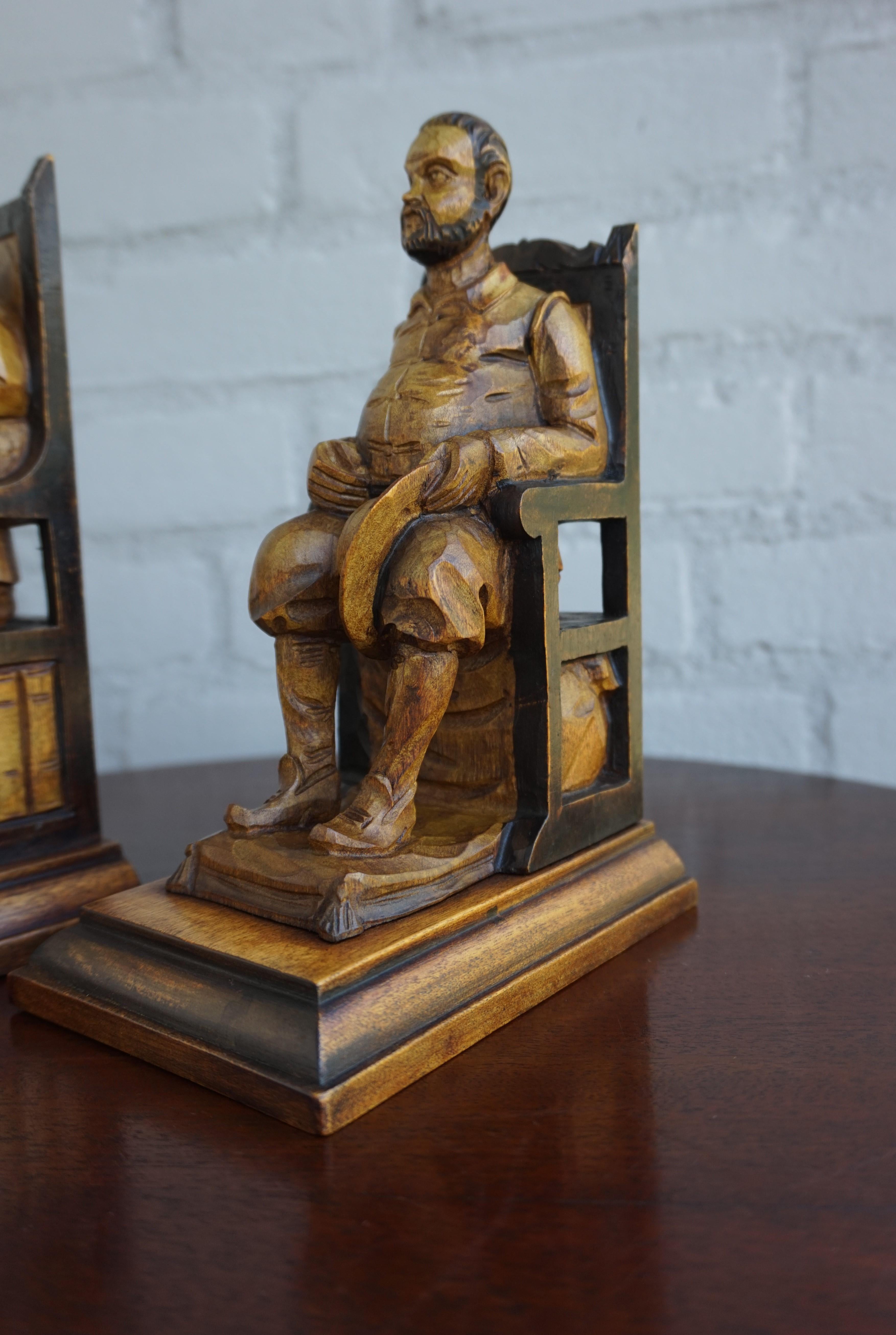 Good Size Pair of Hand Carved and Ebonized Don Quixote and Sancho Panza Bookends 7