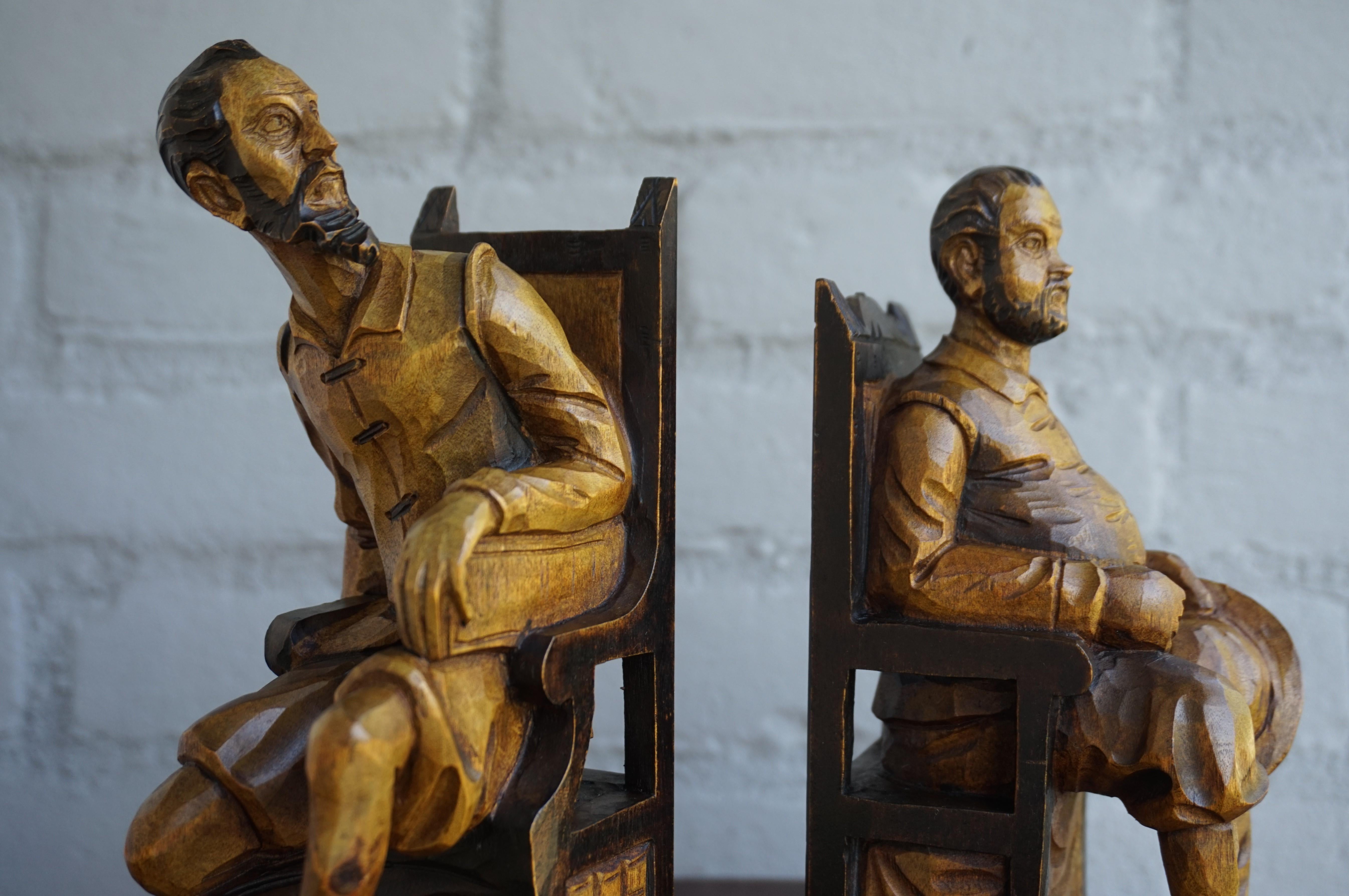 Good Size Pair of Hand Carved and Ebonized Don Quixote and Sancho Panza Bookends 9