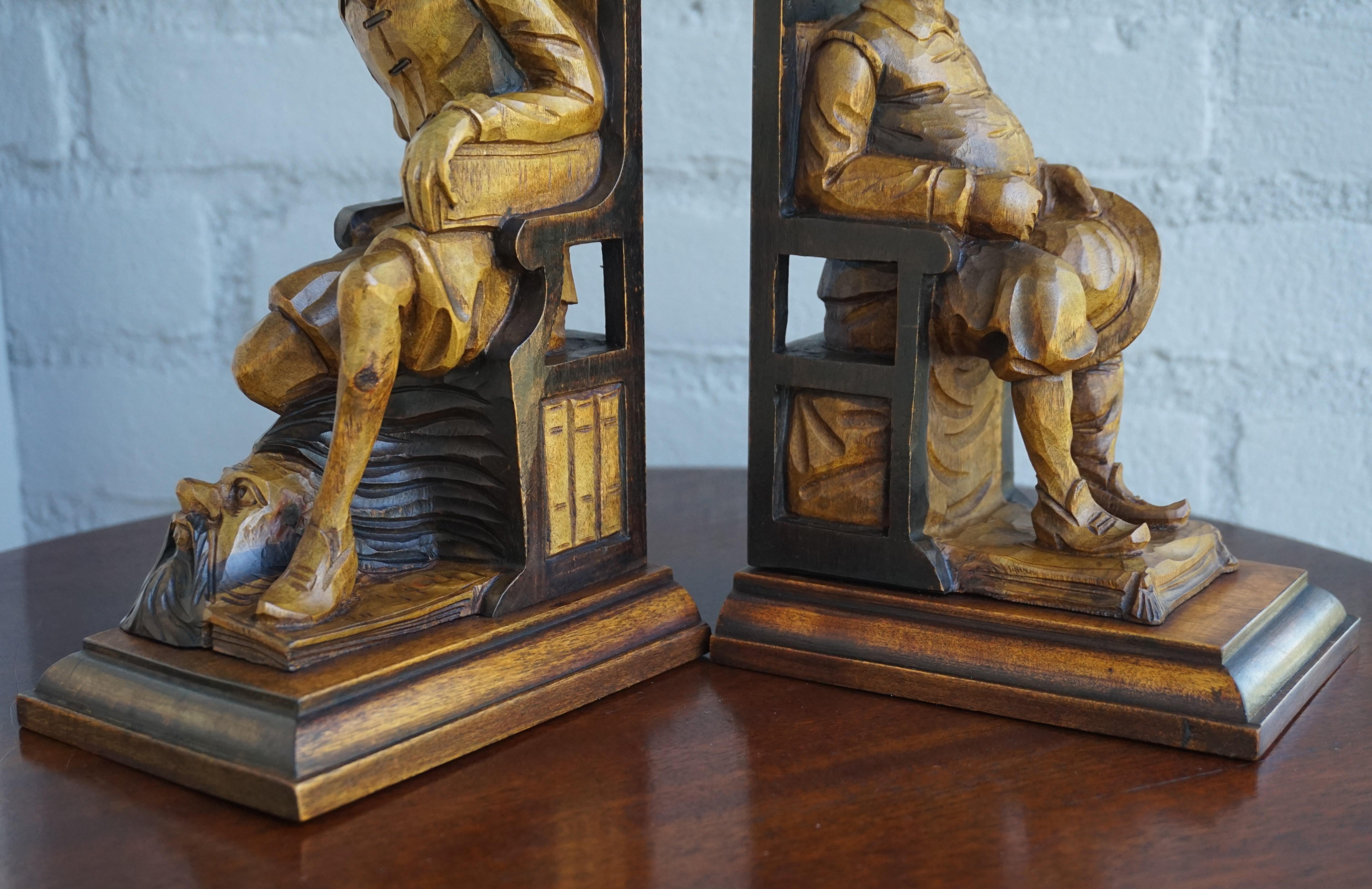 Good Size Pair of Hand Carved and Ebonized Don Quixote and Sancho Panza Bookends 11