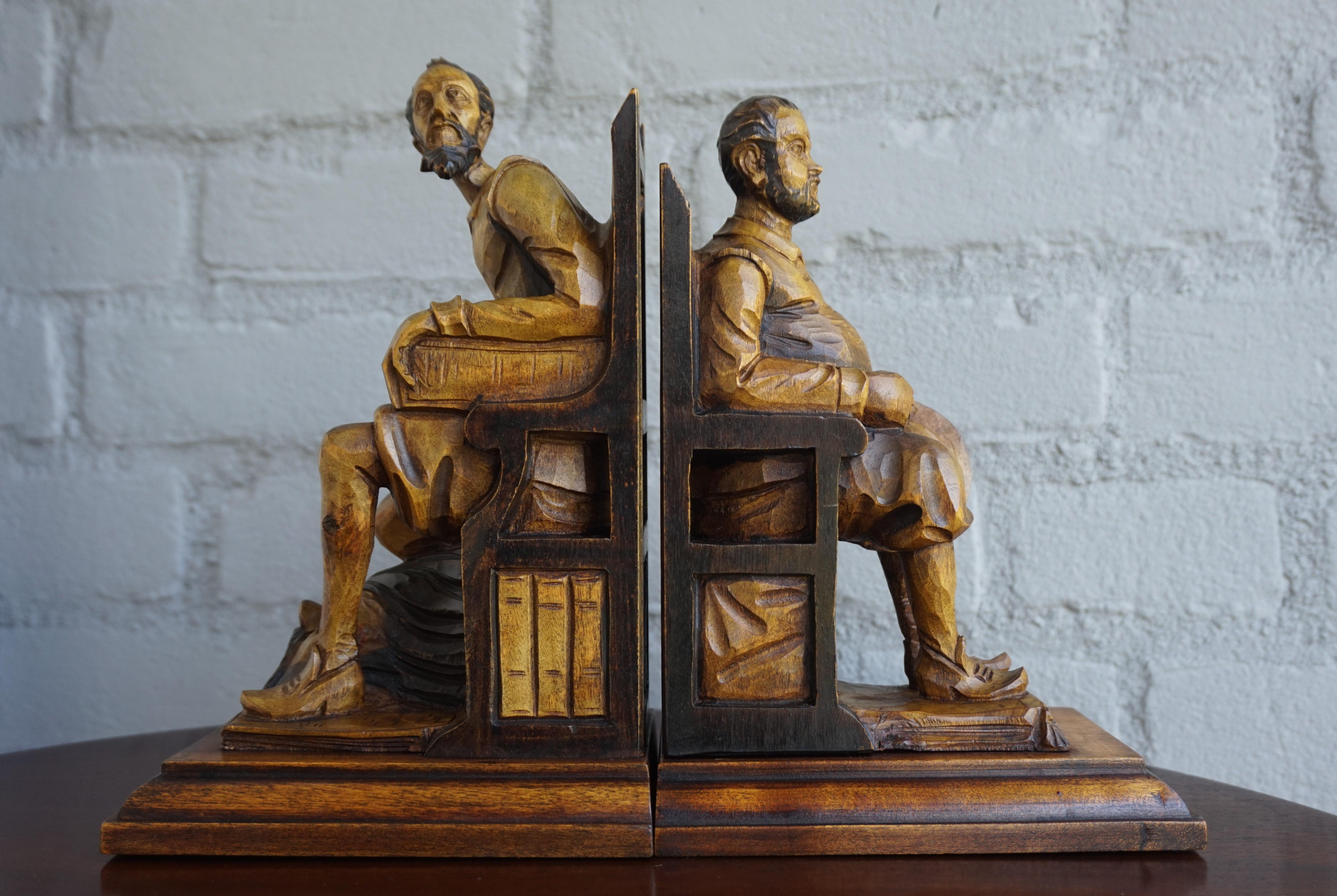 Finest quality carved and mint condition 1930s, famous novel bookends.

If you are looking for decorative, practical and very well-crafted bookends then this detailed pair could be perfect for you. The taller and slimmer figure obviously is Don