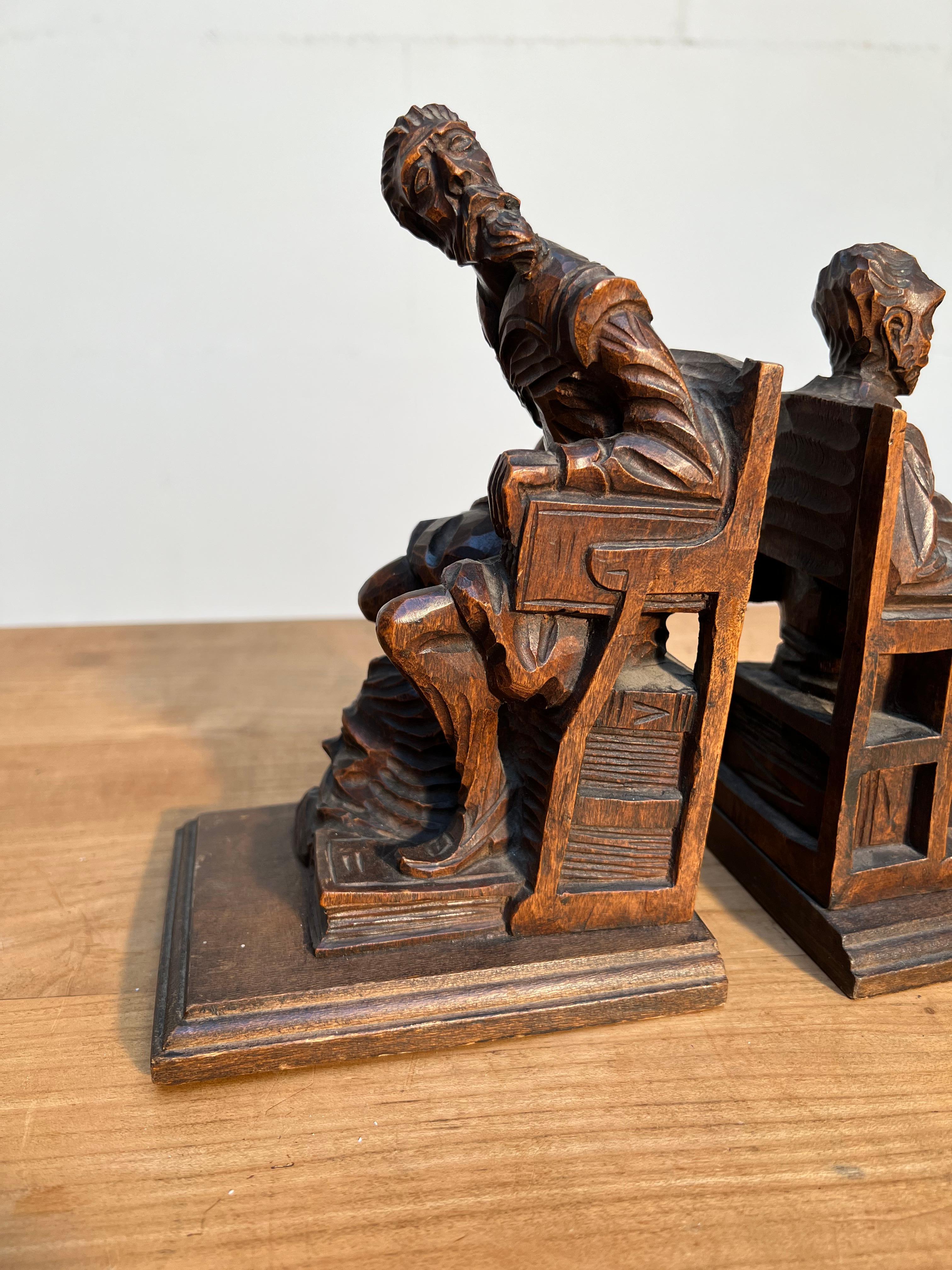 Good Size Pair of Hand Carved & Patinated Don Quixote and Sancho Panza Bookends For Sale 9